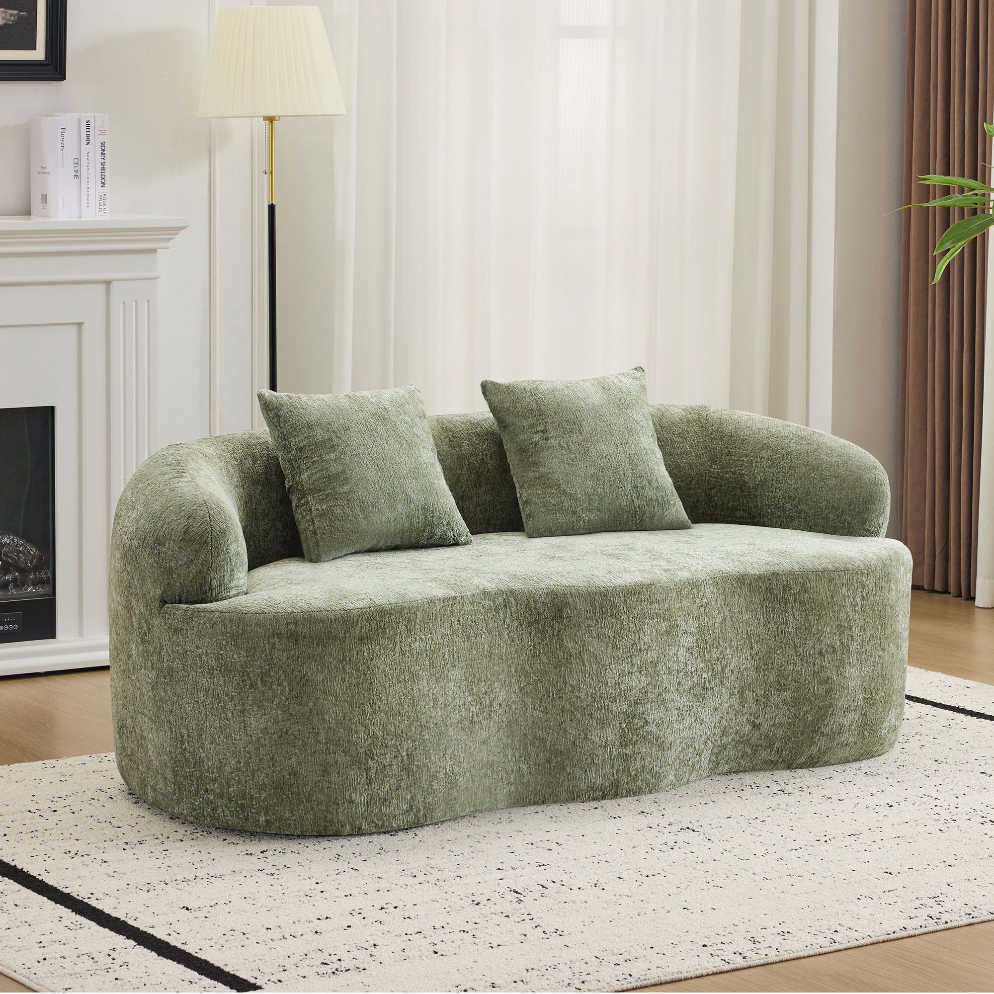 Curved Loveseat Sofa With Round Armrest