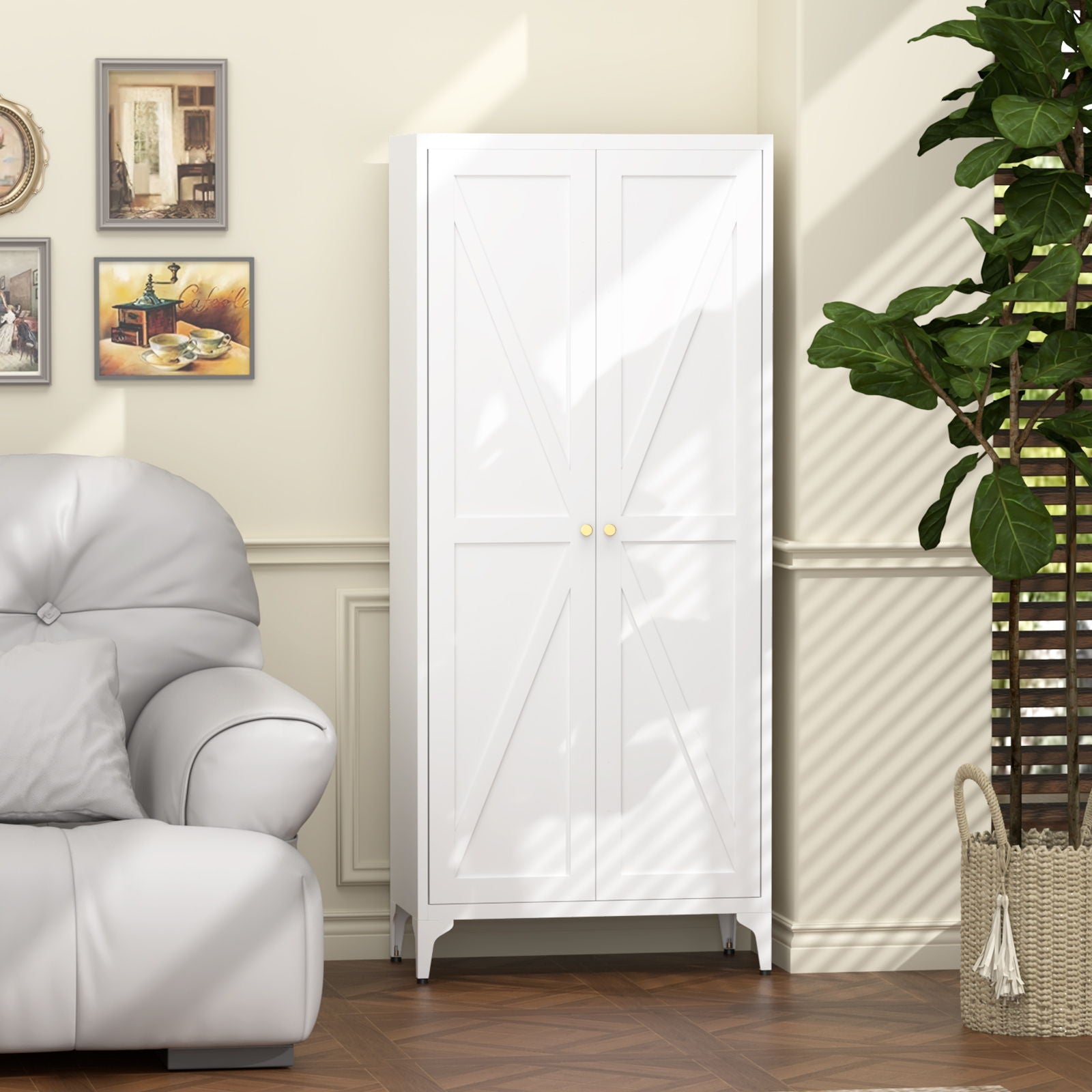 Adjustable 2 Door Kitchen Pantry Cabinet With Striped Design