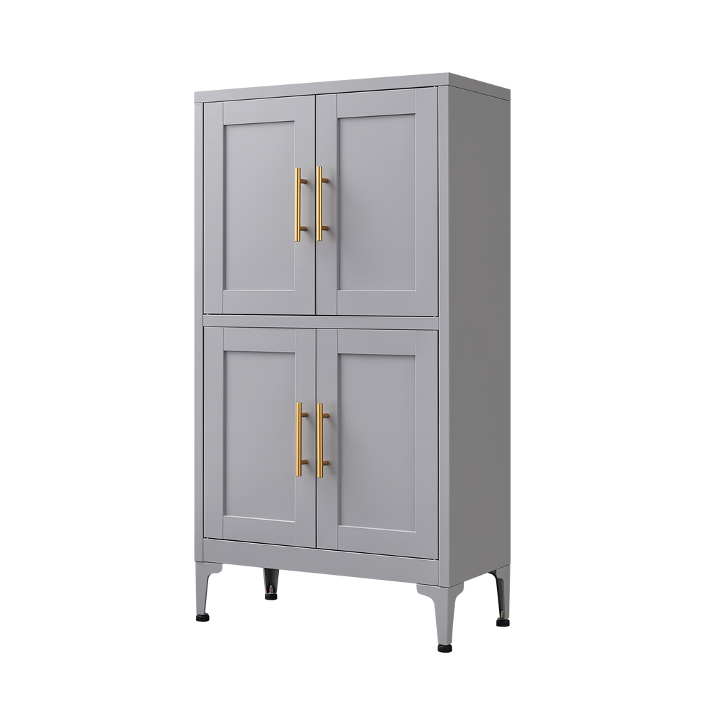 Grey metal kitchen storage cabinet, kitchen pantry storage cabinet