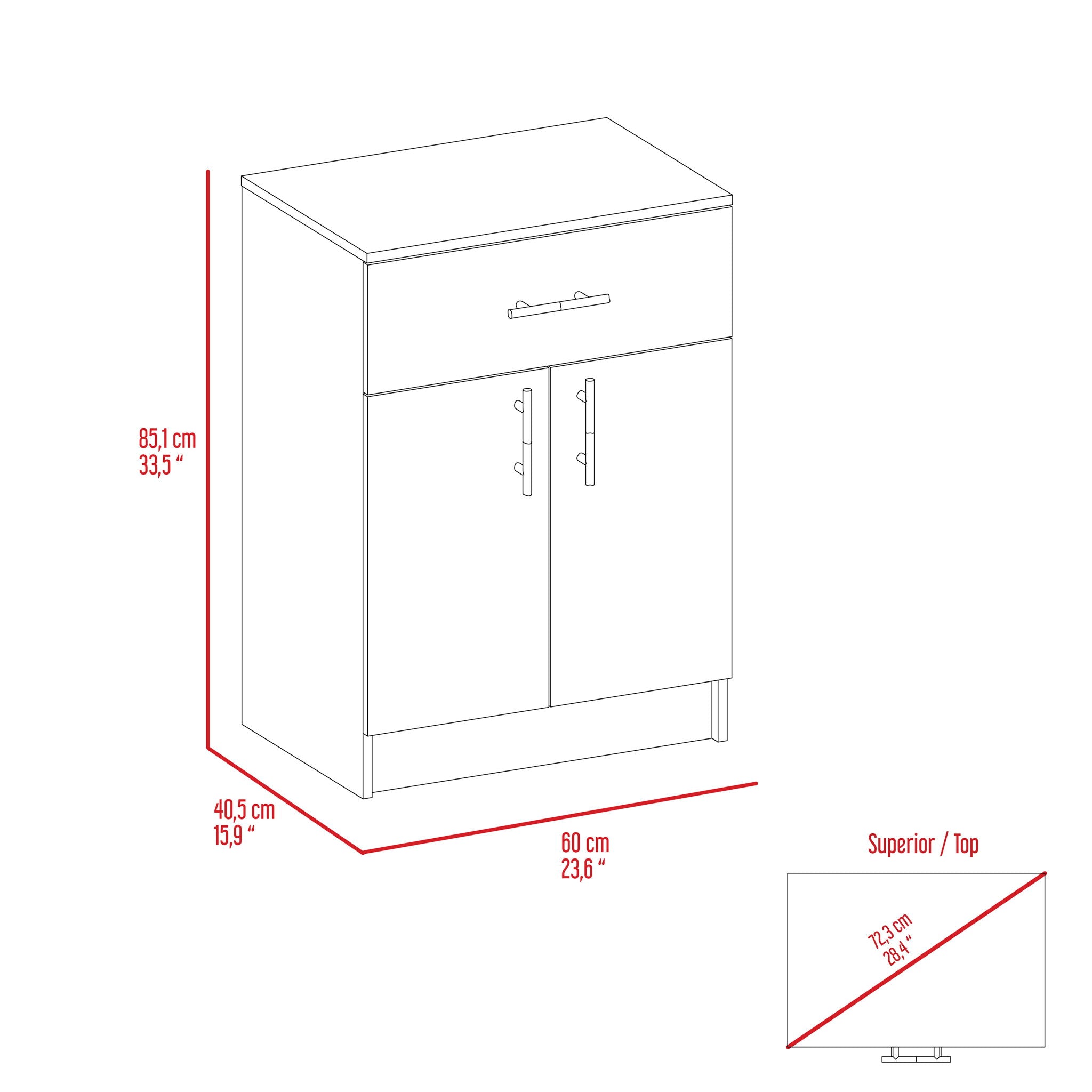 Pantry Organizer Cabinet One Drawer, Two Interior Shelves, Two Doors -