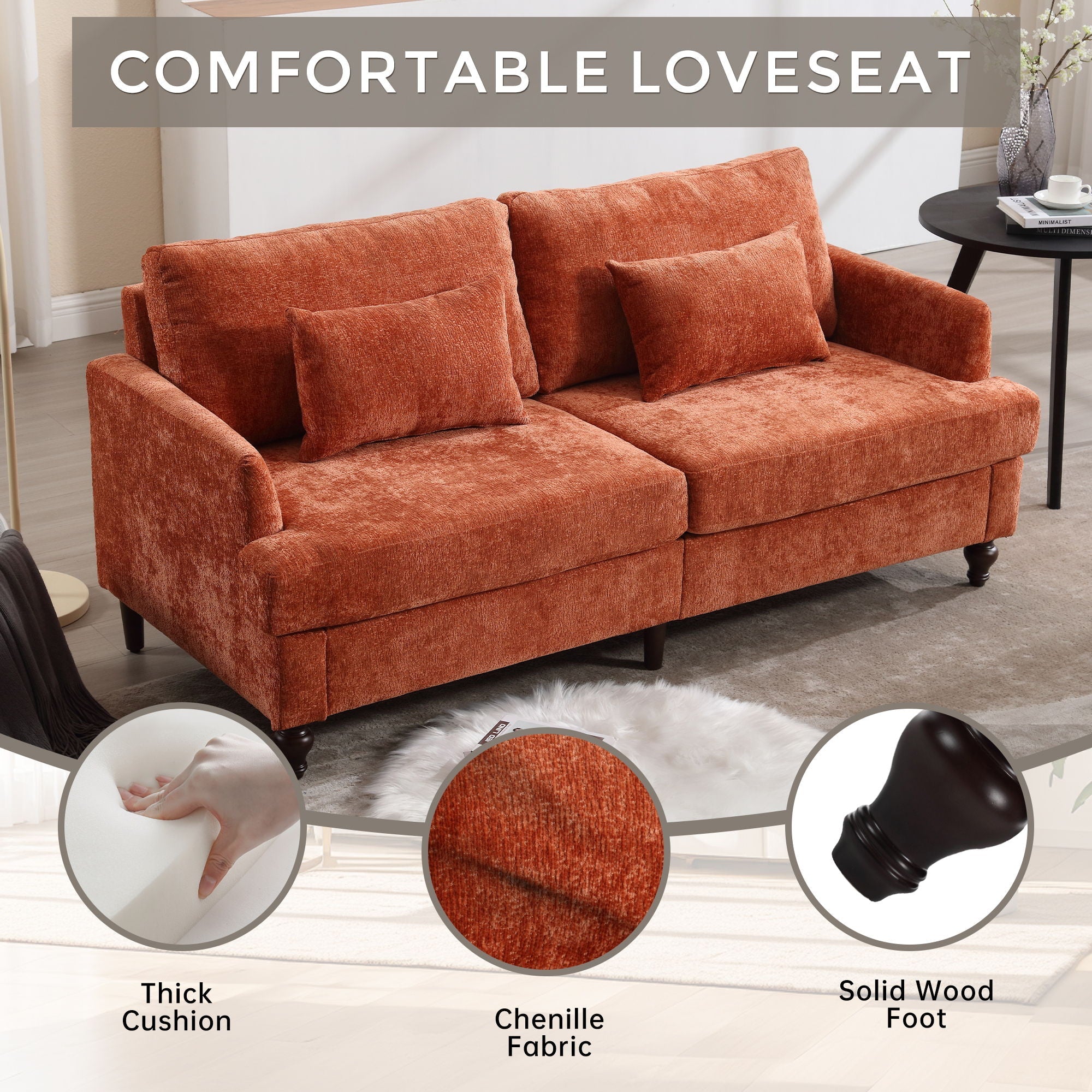 Mid Century Modern Fabric Loveseat Sofa, 2 Seat Upholstered Couch