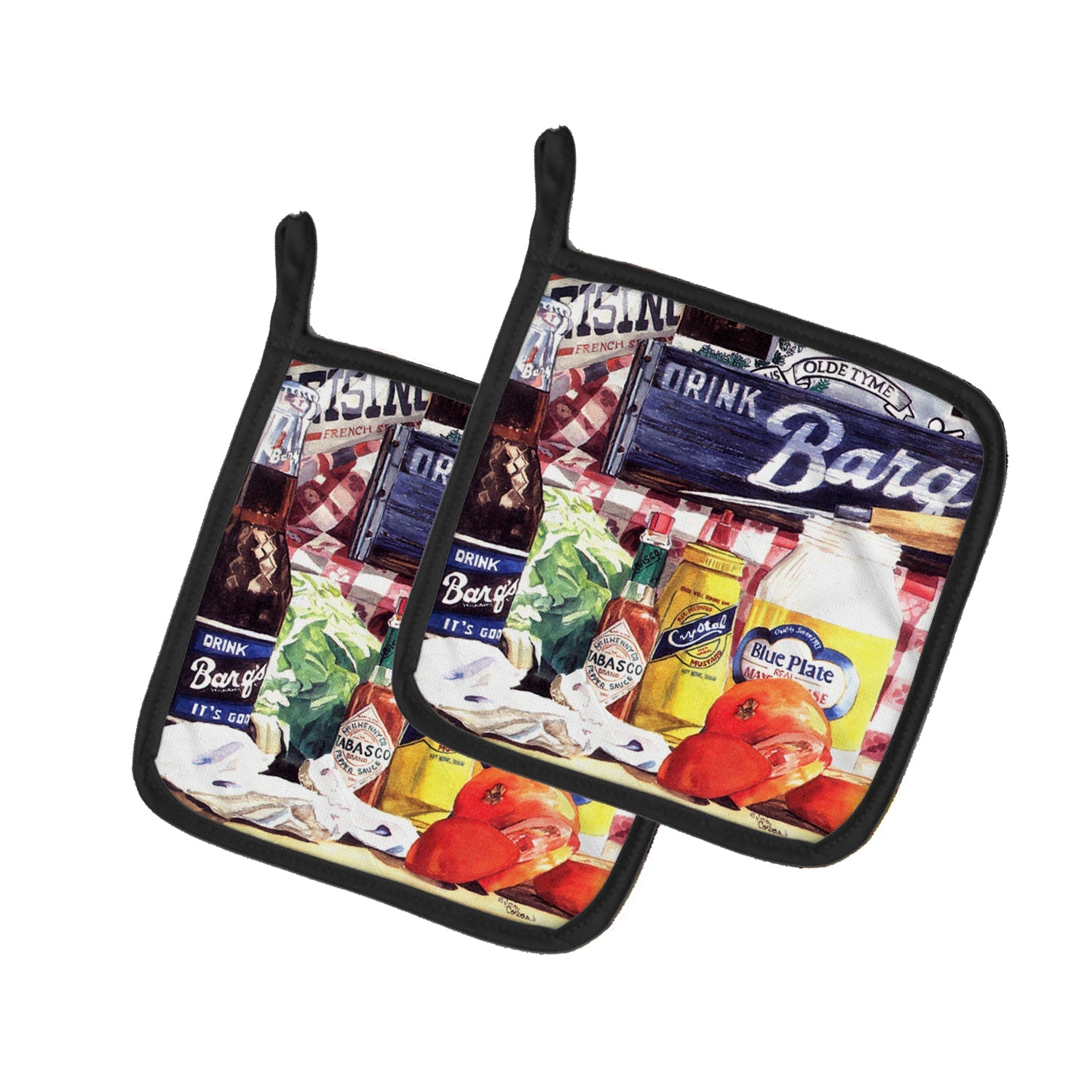 Blue Plate Mayonaise, Barq's a tomato sandwich Pot Holders - Set of 2 Decorative Kitchen Helpers | Made in the USA 1013PTHD