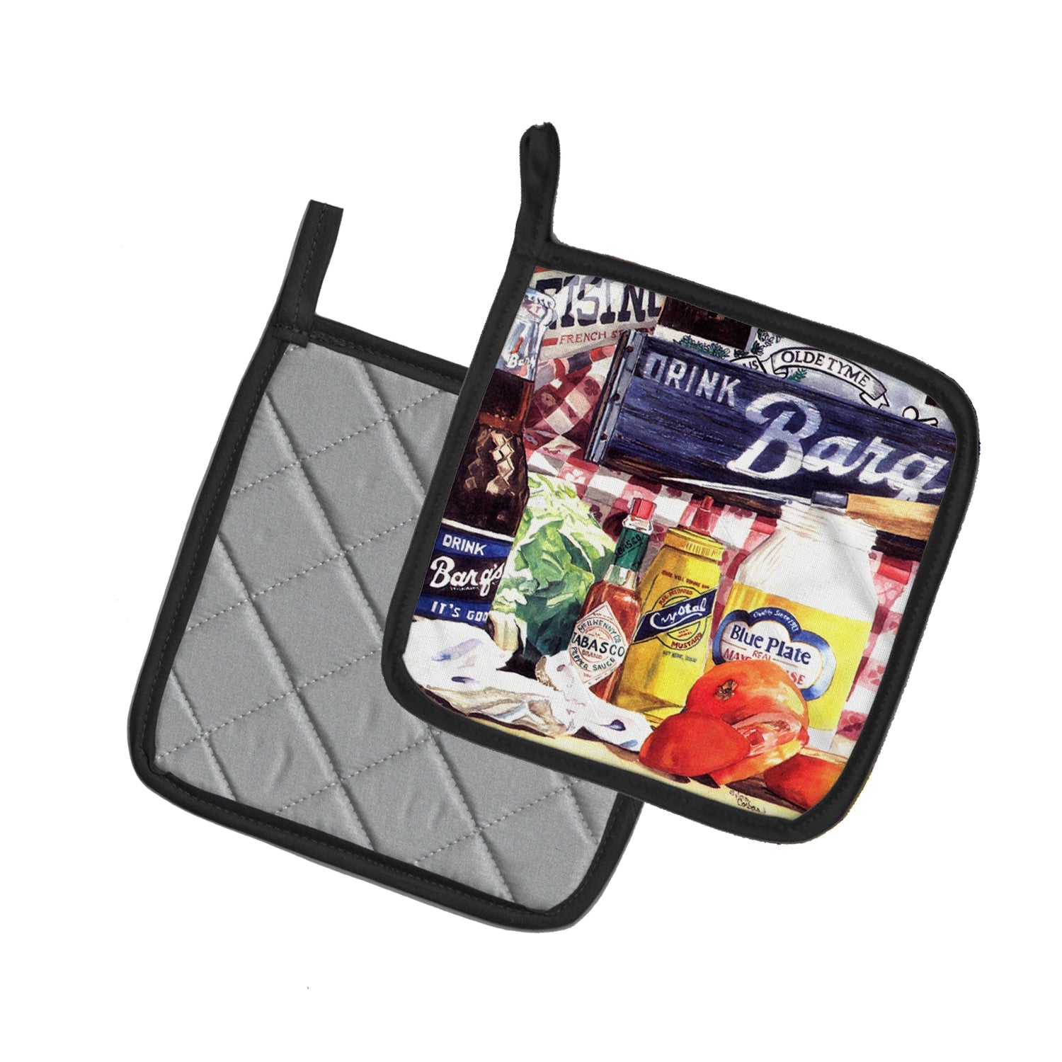 Blue Plate Mayonaise, Barq's a tomato sandwich Pot Holders - Set of 2 Decorative Kitchen Helpers | Made in the USA 1013PTHD