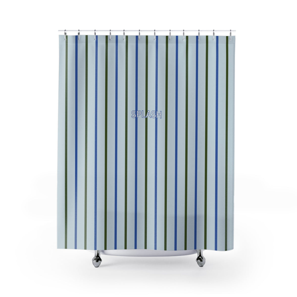 Striped 'SPLASH' Shower Curtain — Coastal Blue & Olive Bath Curtain