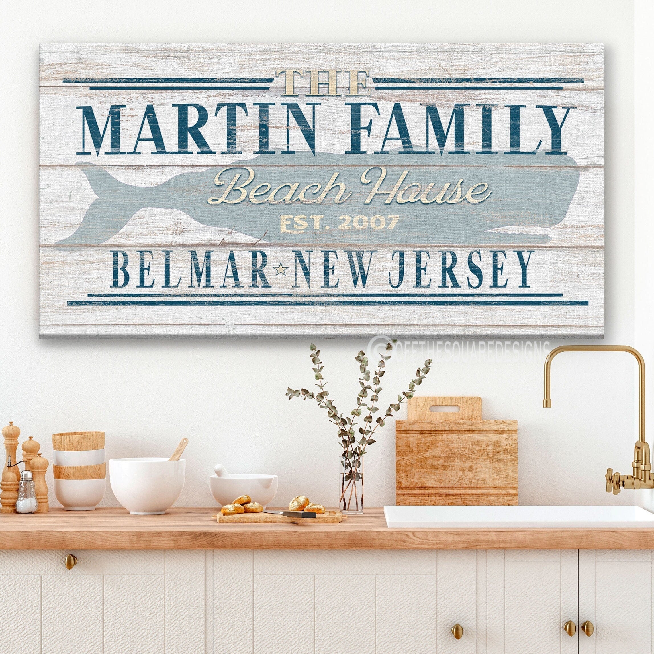 furnitureBeach House Family Name Whale Sign | Personalized Beach House Canvas Wall Decor