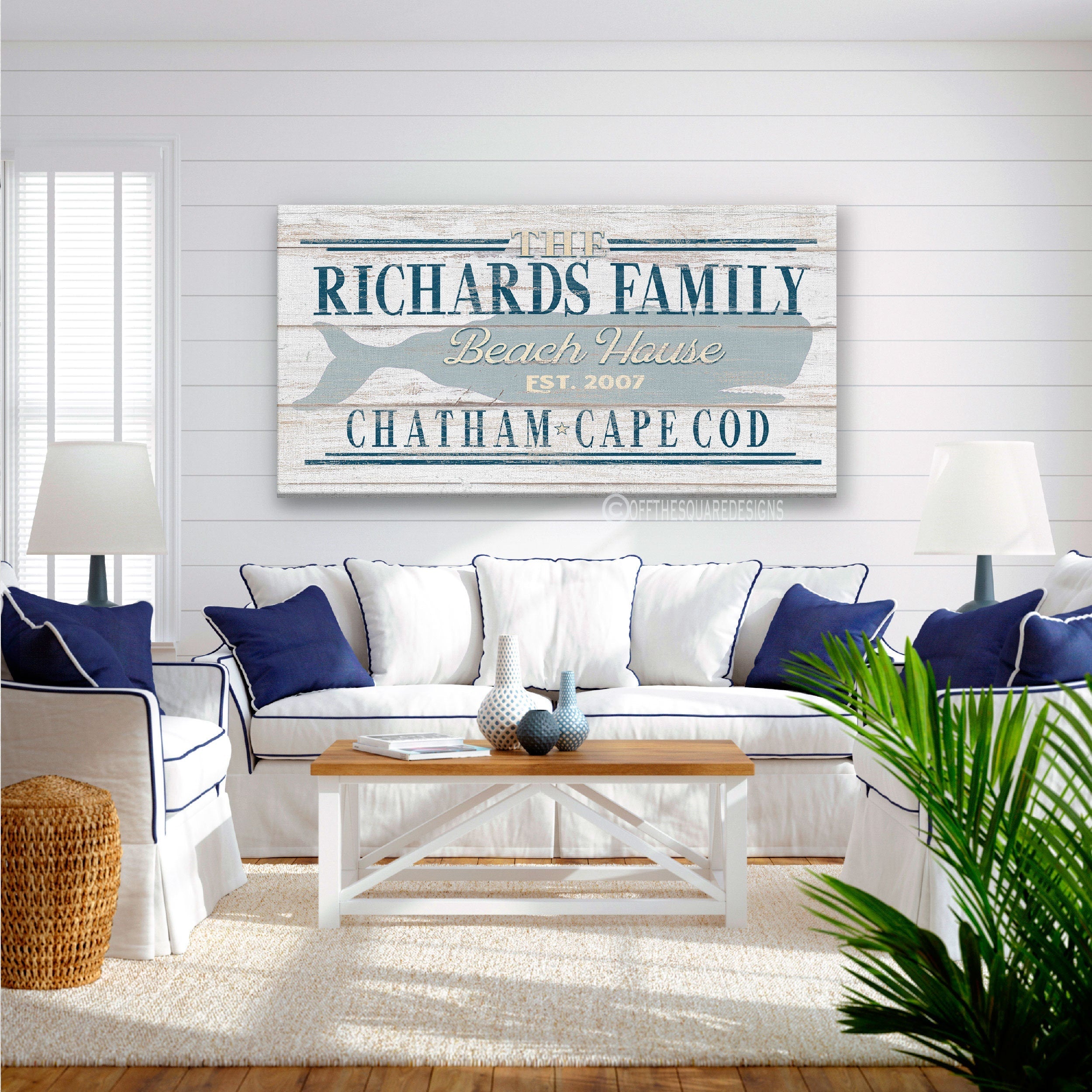 furnitureBeach House Family Name Whale Sign | Personalized Beach House Canvas Wall Decor