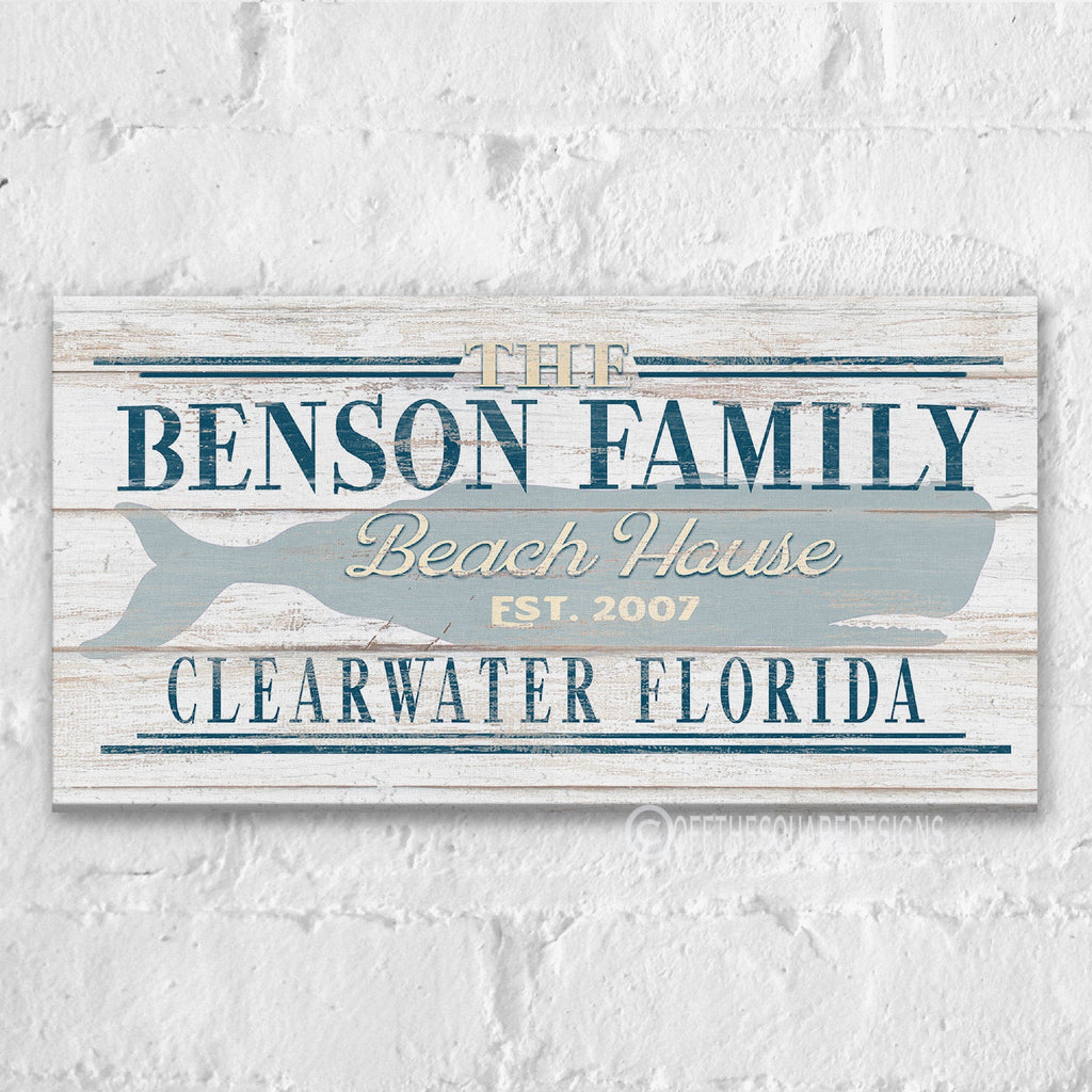 furnitureBeach House Family Name Whale Sign | Personalized Beach House Canvas Wall Decor