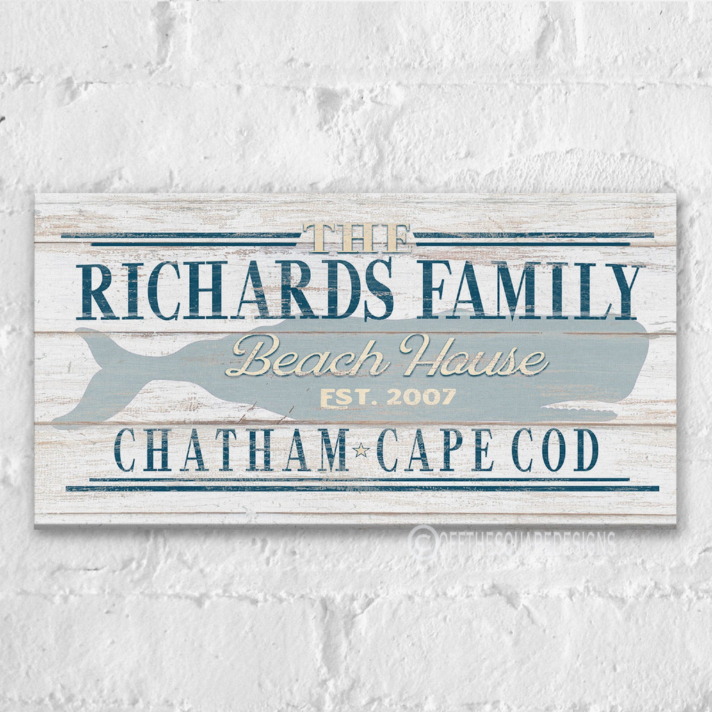 furnitureBeach House Family Name Whale Sign | Personalized Beach House Canvas Wall Decor