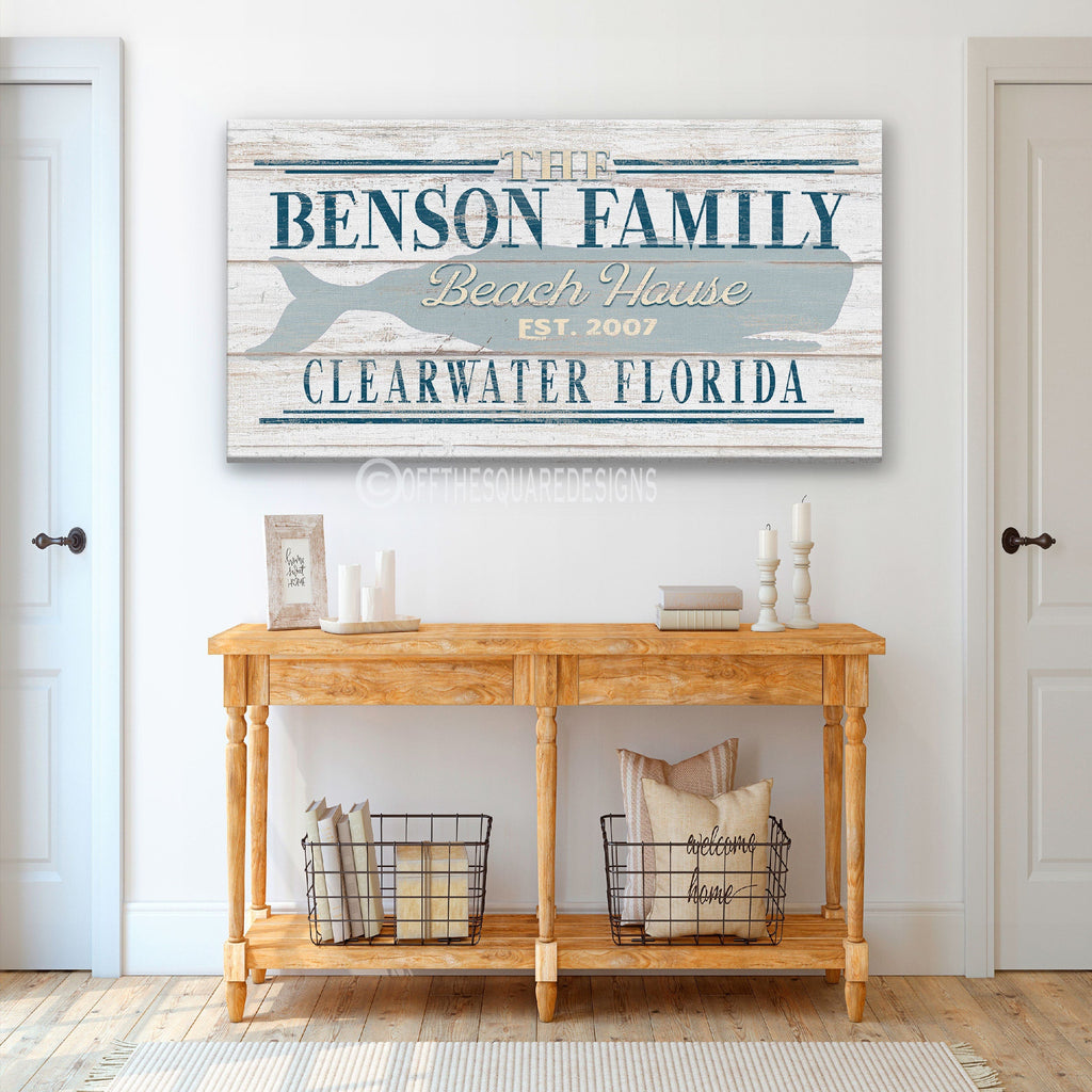 furnitureBeach House Family Name Whale Sign | Personalized Beach House Canvas Wall Decor