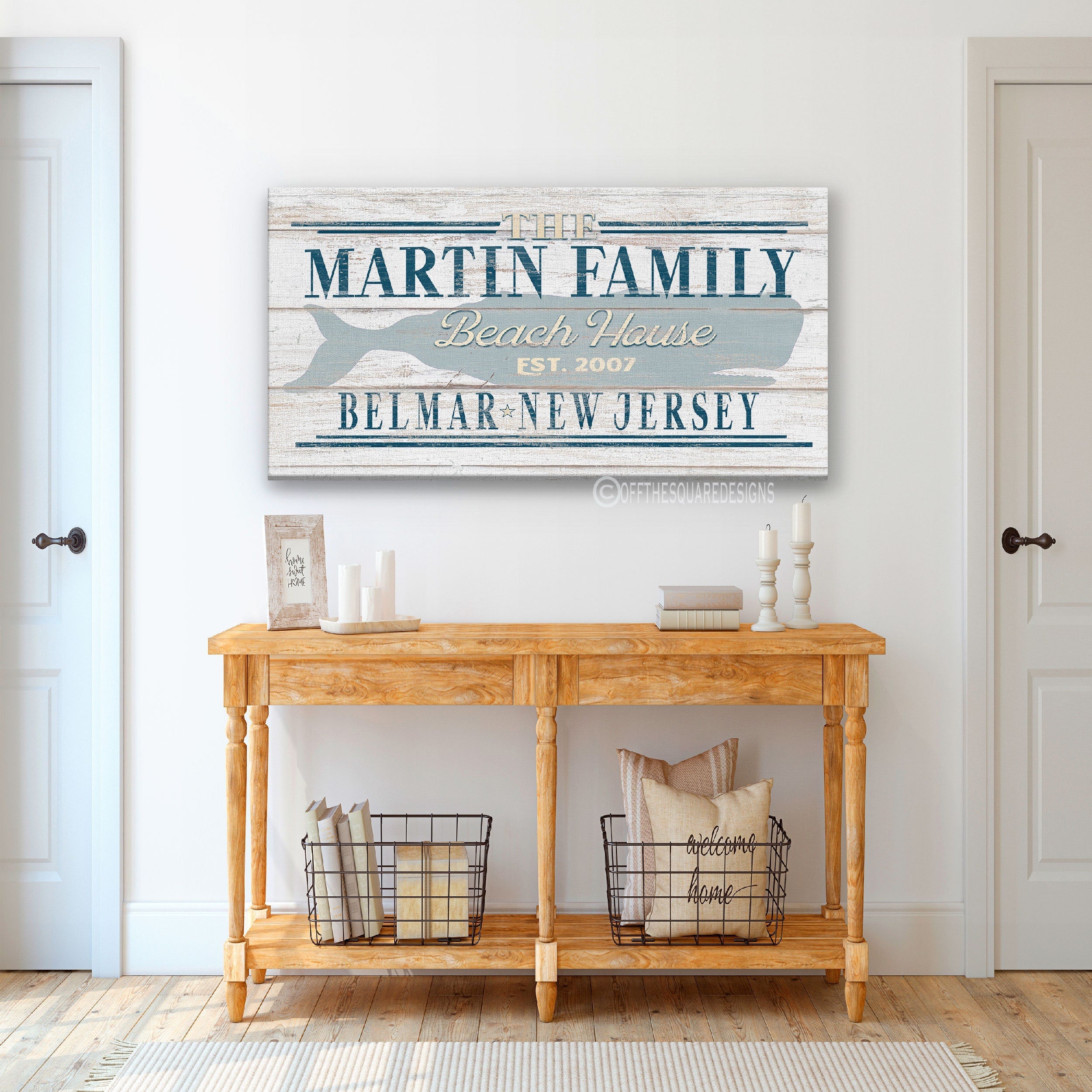 furnitureBeach House Family Name Whale Sign | Personalized Beach House Canvas Wall Decor