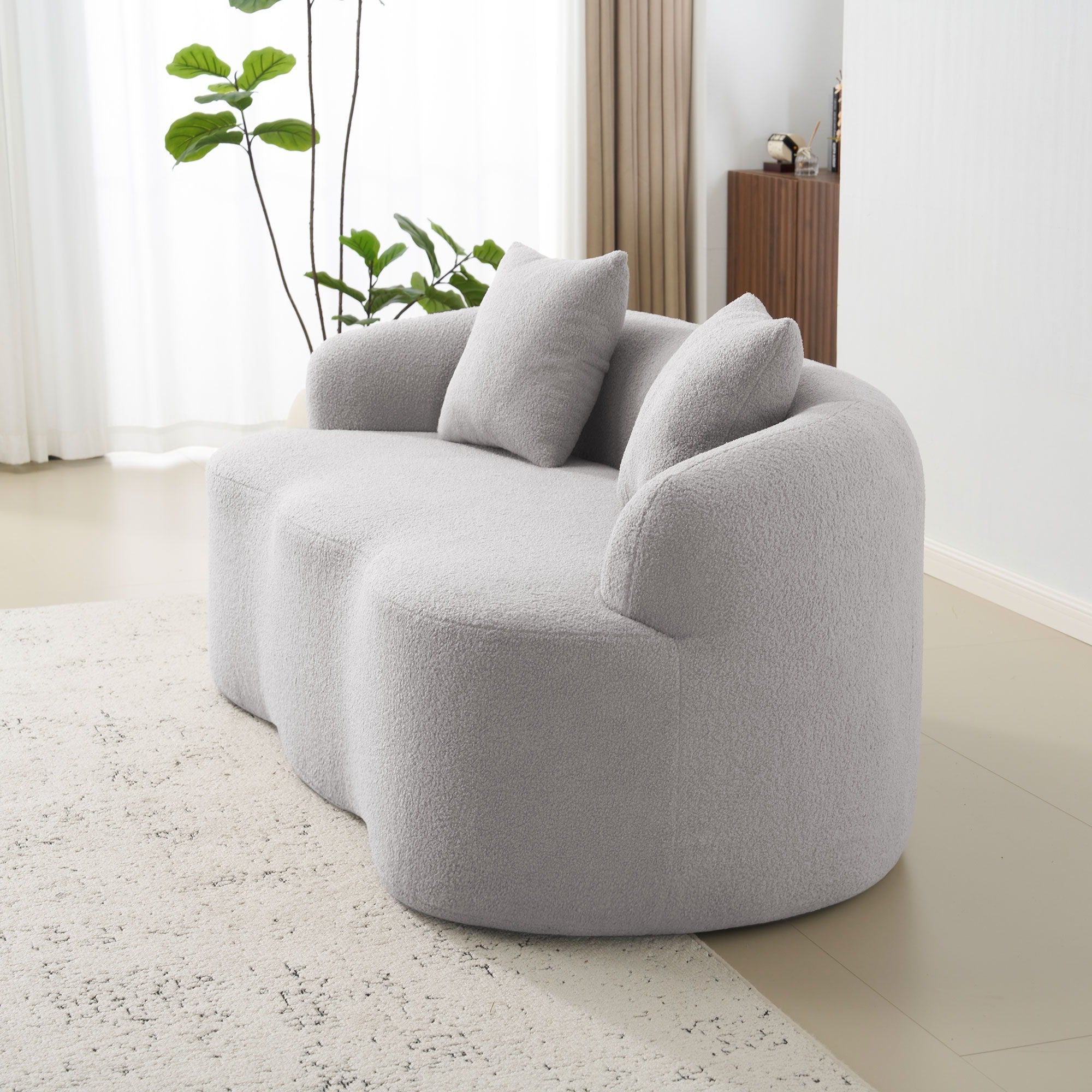 Curved Loveseat Sofa With Round Armrest