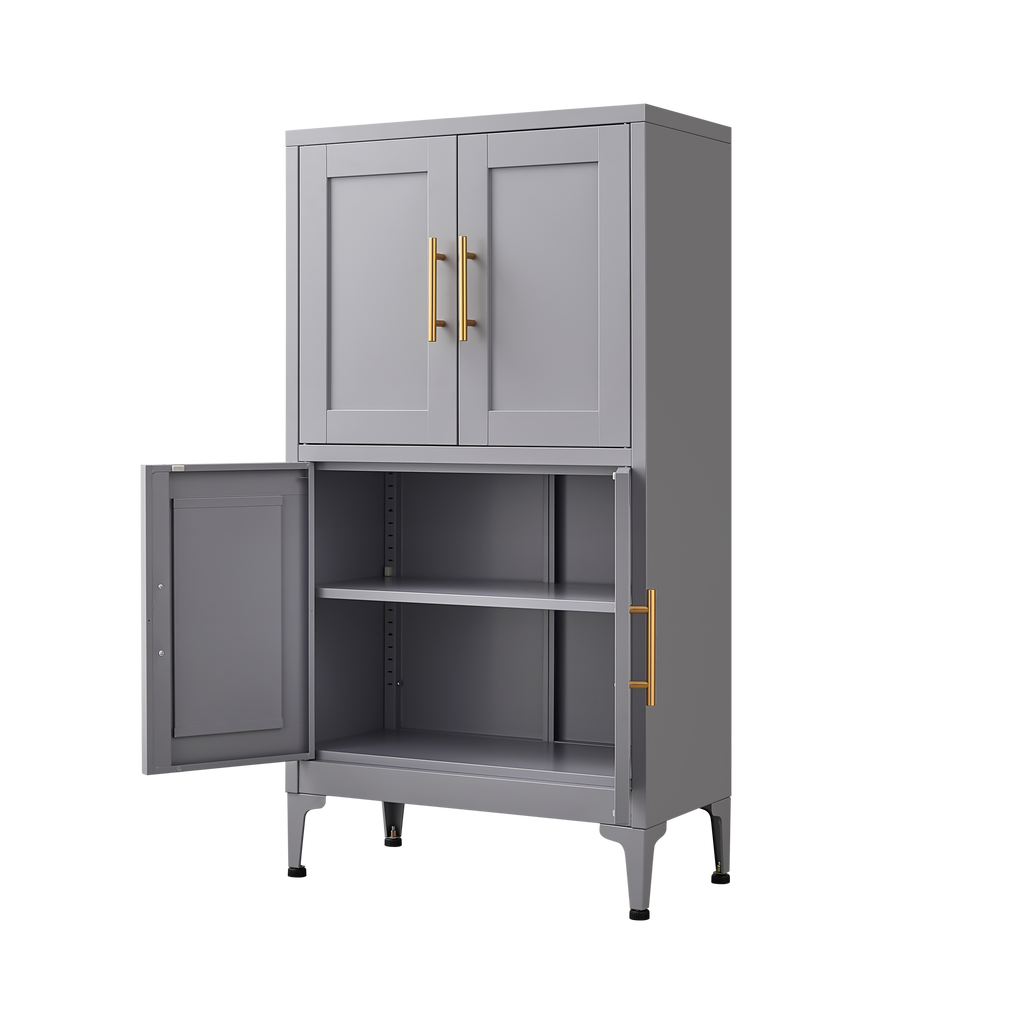 Grey metal kitchen storage cabinet, kitchen pantry storage cabinet