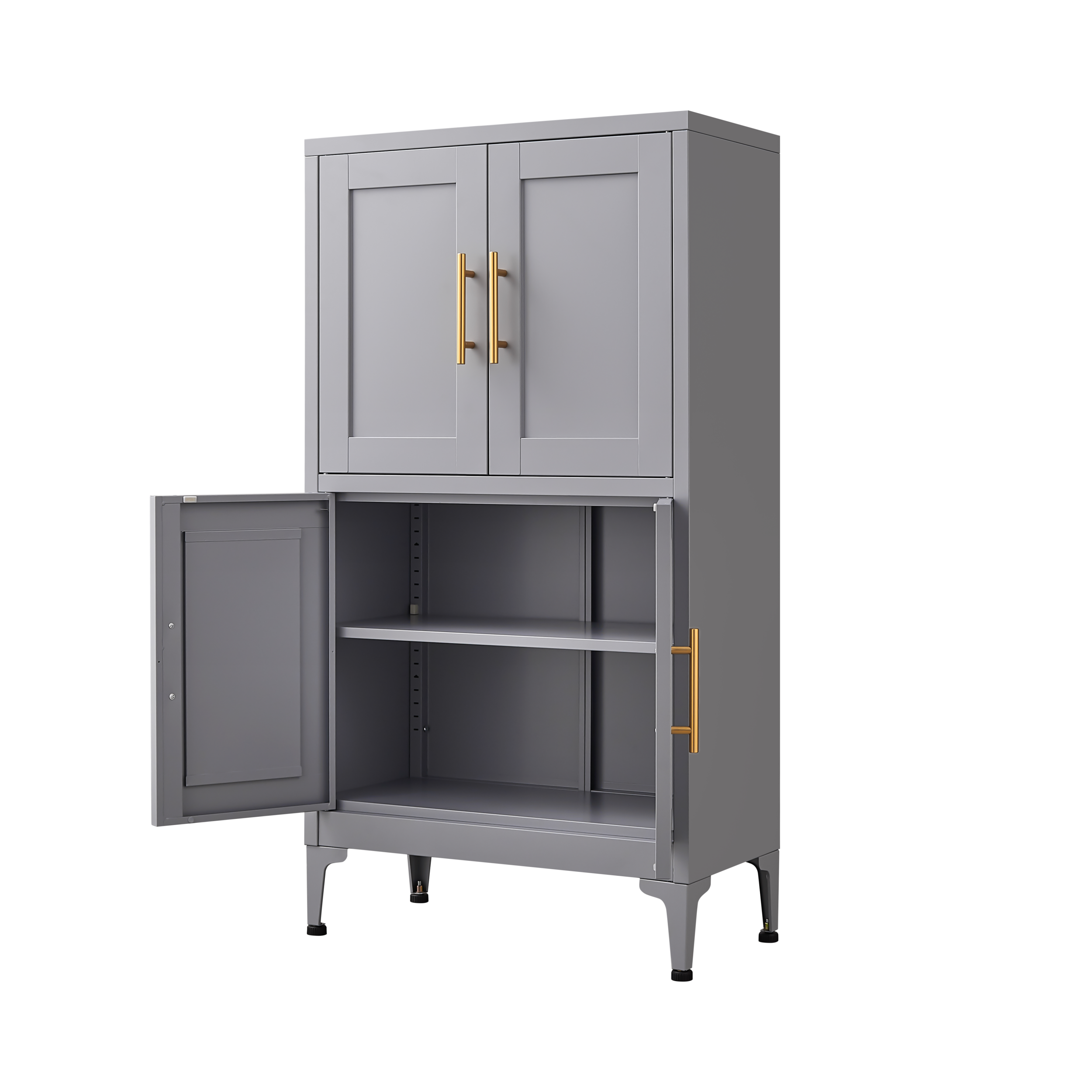 Grey metal kitchen storage cabinet, kitchen pantry storage cabinet