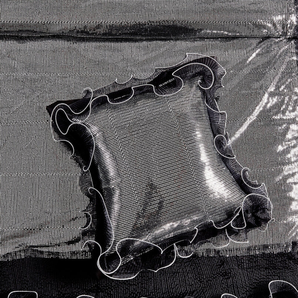Tache Luxurious Glam Night Out Silver Sequin Black Organza Ruffle 6pc Comforter Set (1622)