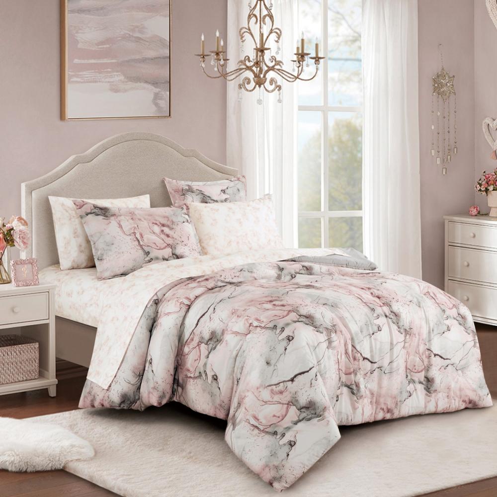 Closeout - 7 Piece Abstract Print Comforter Set with Bed Sheet Set, 22896