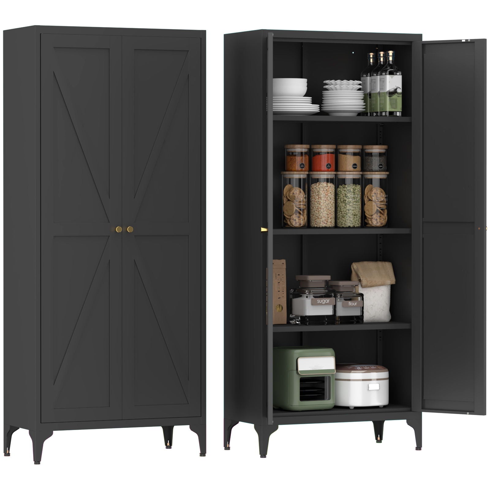 Adjustable 2 Door Kitchen Pantry Cabinet With Striped Design