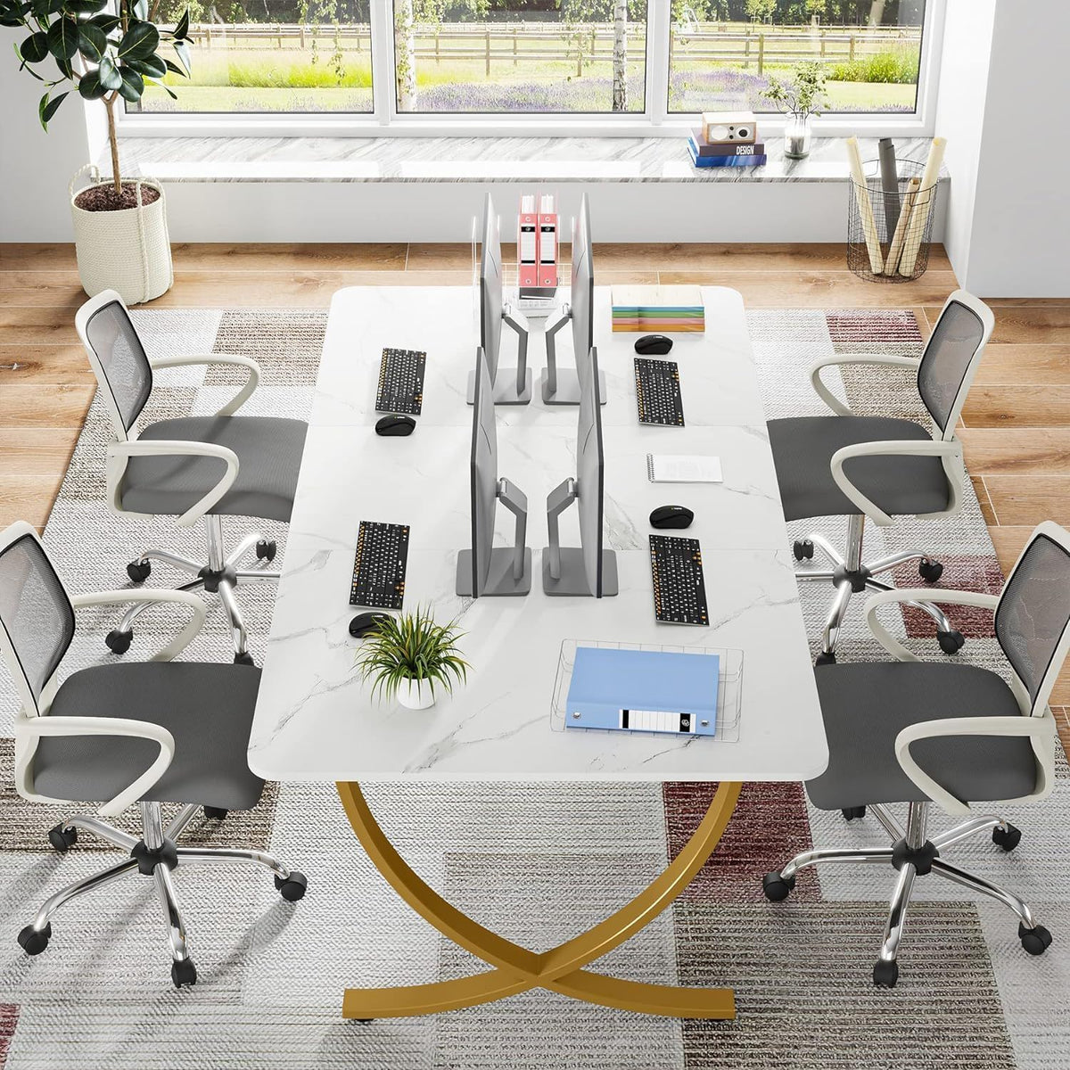 Executive Office Computer Desk For Home Office - White / Gold