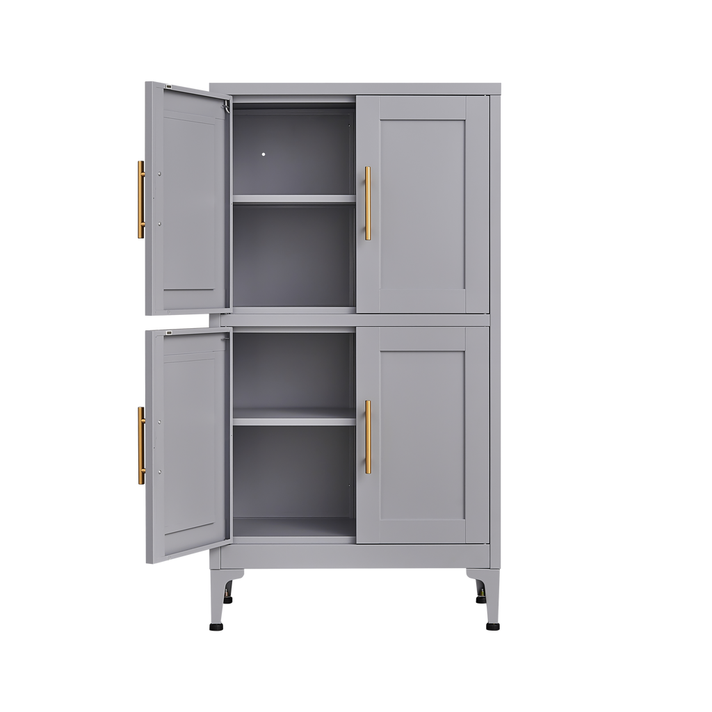Grey metal kitchen storage cabinet, kitchen pantry storage cabinet