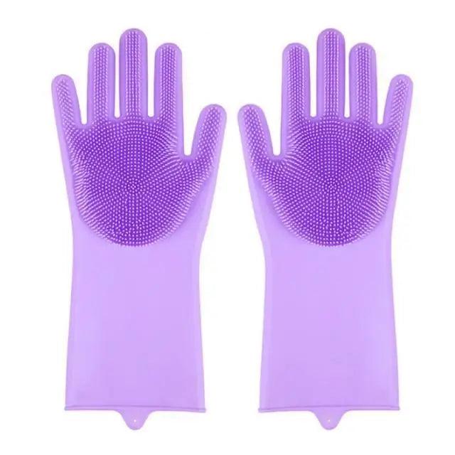 2PCS Cleaning Sponge Gloves  Silicone Cleaning Magic Gloves Dish Washing Gloves For Kitchen Household Plate Washing  Reusable Cleaning Gloves For Housework