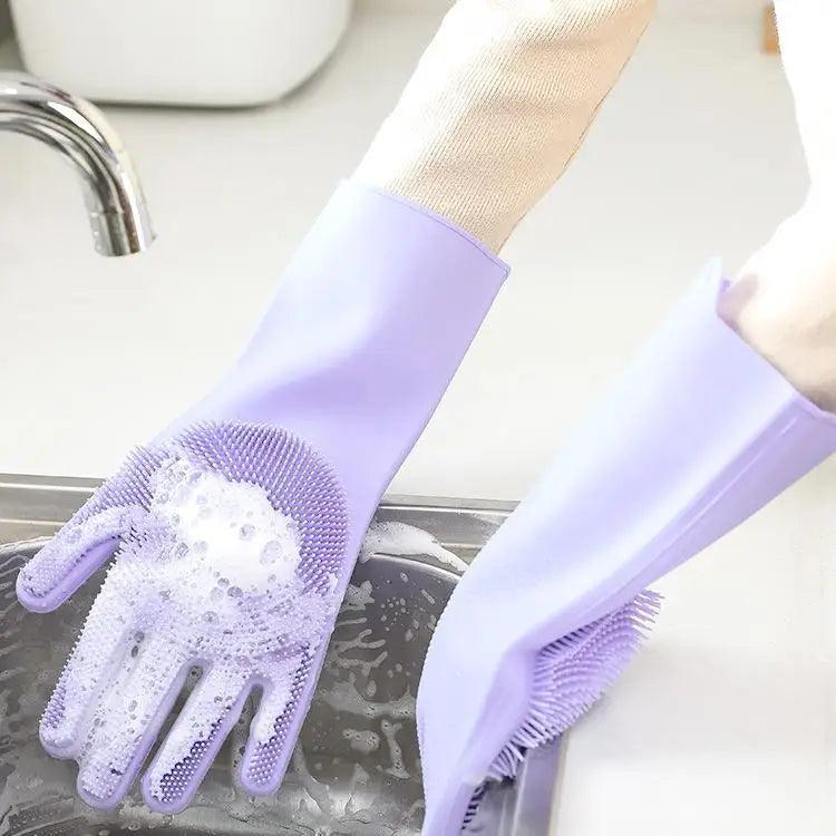 2PCS Cleaning Sponge Gloves  Silicone Cleaning Magic Gloves Dish Washing Gloves For Kitchen Household Plate Washing  Reusable Cleaning Gloves For Housework