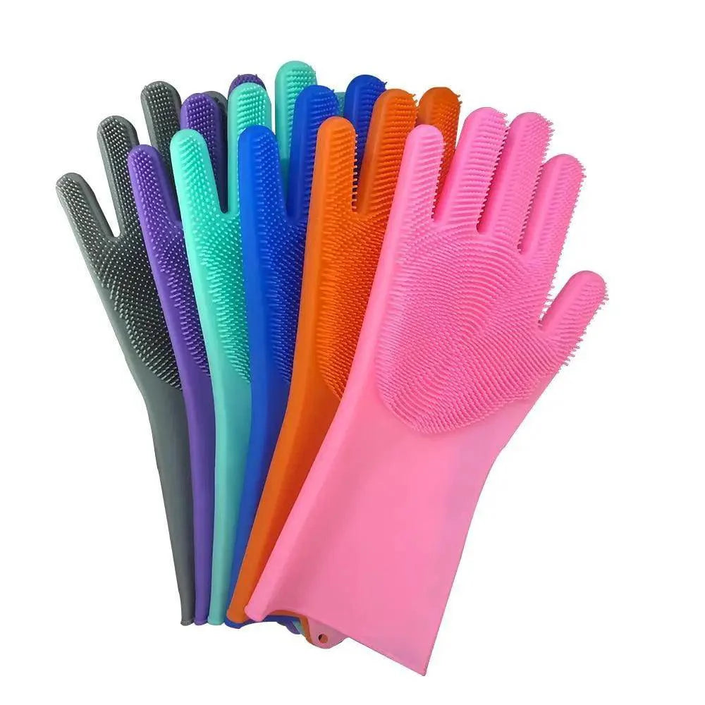 2PCS Cleaning Sponge Gloves  Silicone Cleaning Magic Gloves Dish Washing Gloves For Kitchen Household Plate Washing  Reusable Cleaning Gloves For Housework