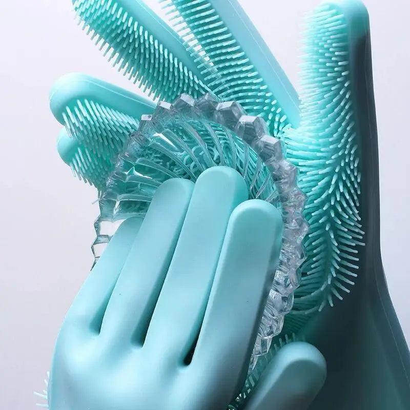 2PCS Cleaning Sponge Gloves  Silicone Cleaning Magic Gloves Dish Washing Gloves For Kitchen Household Plate Washing  Reusable Cleaning Gloves For Housework