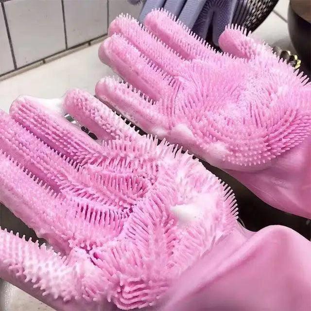 2PCS Cleaning Sponge Gloves  Silicone Cleaning Magic Gloves Dish Washing Gloves For Kitchen Household Plate Washing  Reusable Cleaning Gloves For Housework