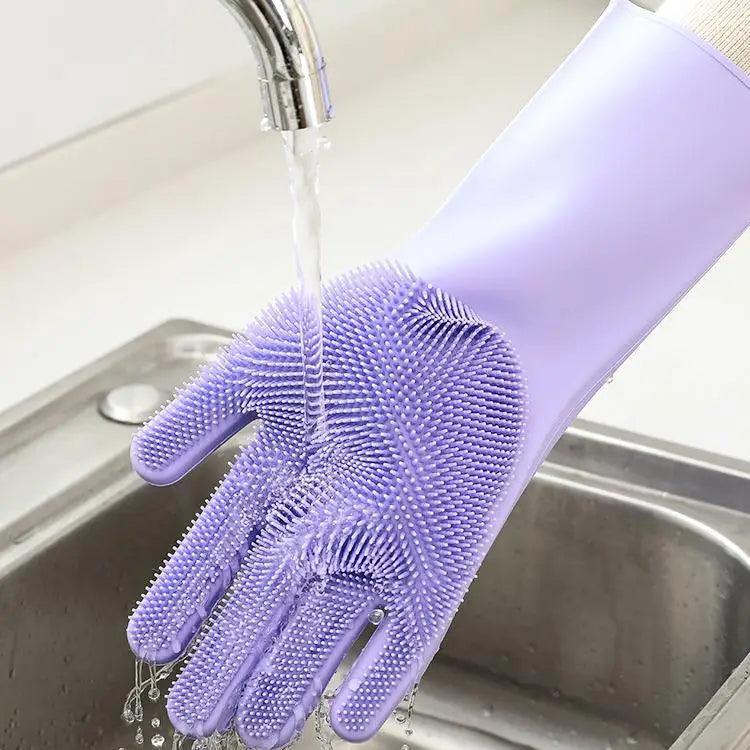 2PCS Cleaning Sponge Gloves  Silicone Cleaning Magic Gloves Dish Washing Gloves For Kitchen Household Plate Washing  Reusable Cleaning Gloves For Housework
