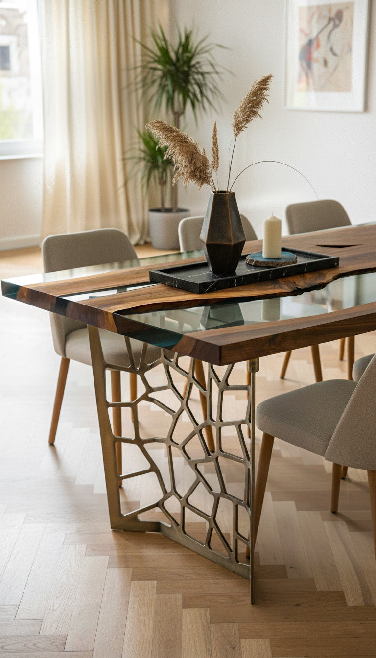 Resin Walnut River Dining Room Table | Voronoi Table