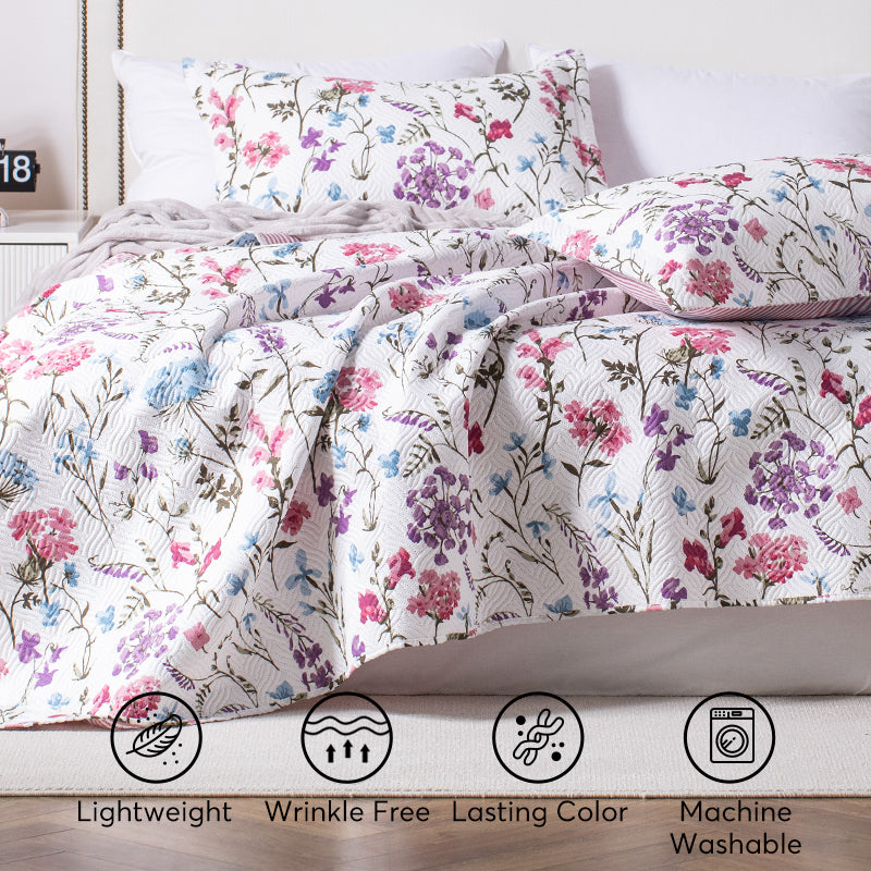 Kasentex Spring Floral Quilt Set - Lightweight & Reversible - Cozy & Stylish Bedding - Machine Washable, Room Decor, Graduation Gifts
