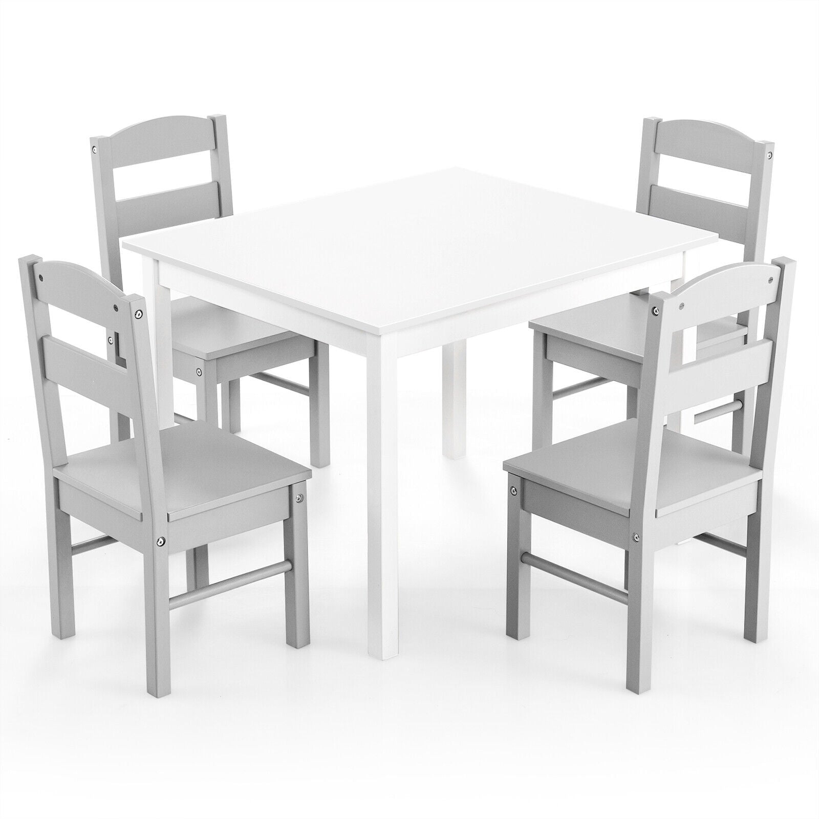 Kids 5 Pieces Table and Chair Set Wooden Children Activity Playroom Furniture Gift-White