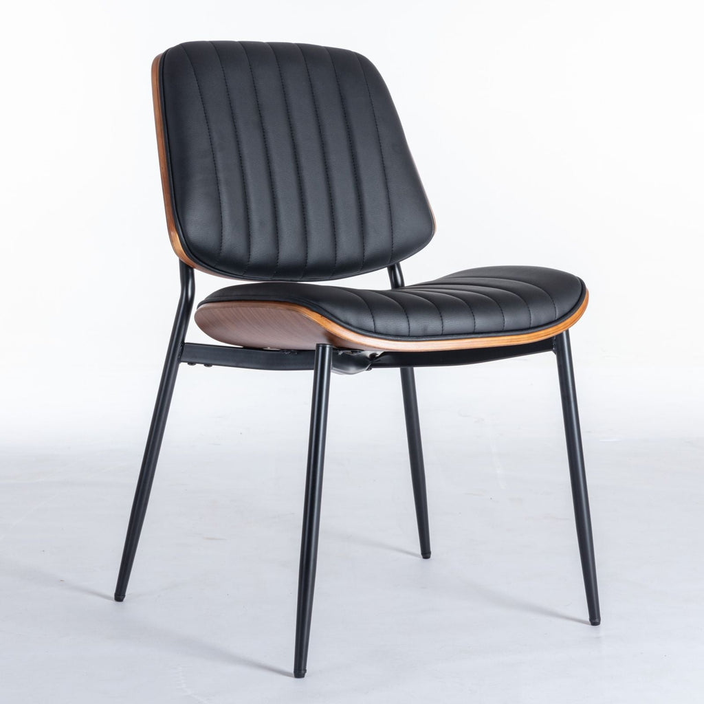 Dining Chairs (Set of 2) Mid-Century Modern Retro Chair With Walnut Bentwood Back Upholstered Seat Metal Legs Adjustable Foot For Kitchen Dining Room Chairs