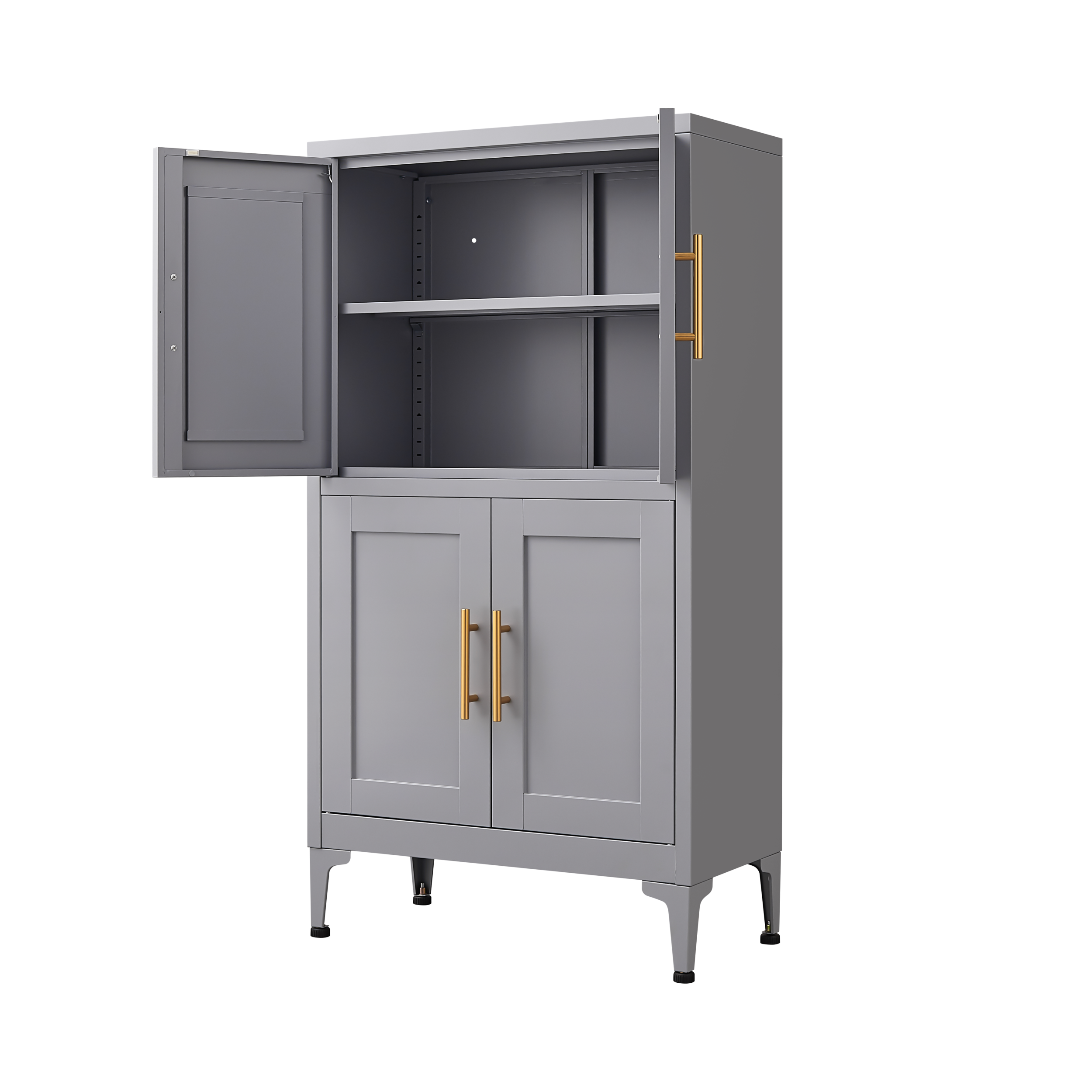 Grey metal kitchen storage cabinet, kitchen pantry storage cabinet