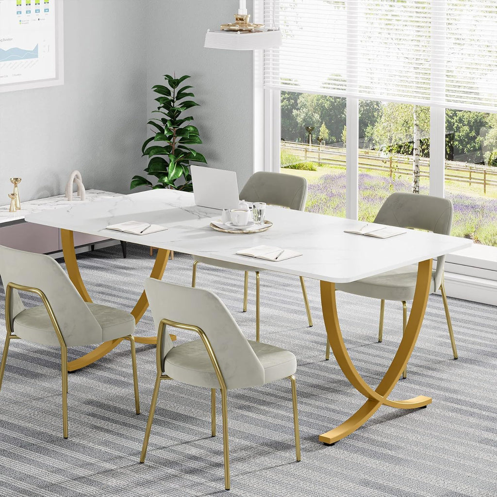 Executive Office Computer Desk For Home Office - White / Gold