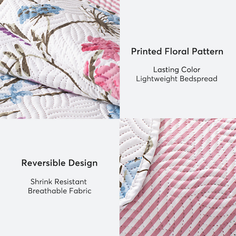 Kasentex Spring Floral Quilt Set - Lightweight & Reversible - Cozy & Stylish Bedding - Machine Washable, Room Decor, Graduation Gifts