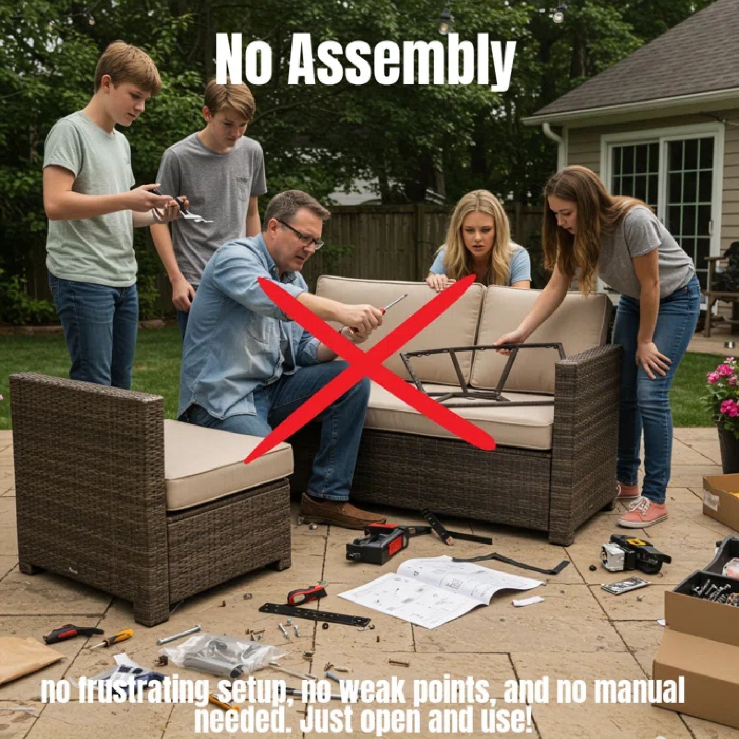 Outdoor Wicker Sectional With Weather Resistant Cushions And Table