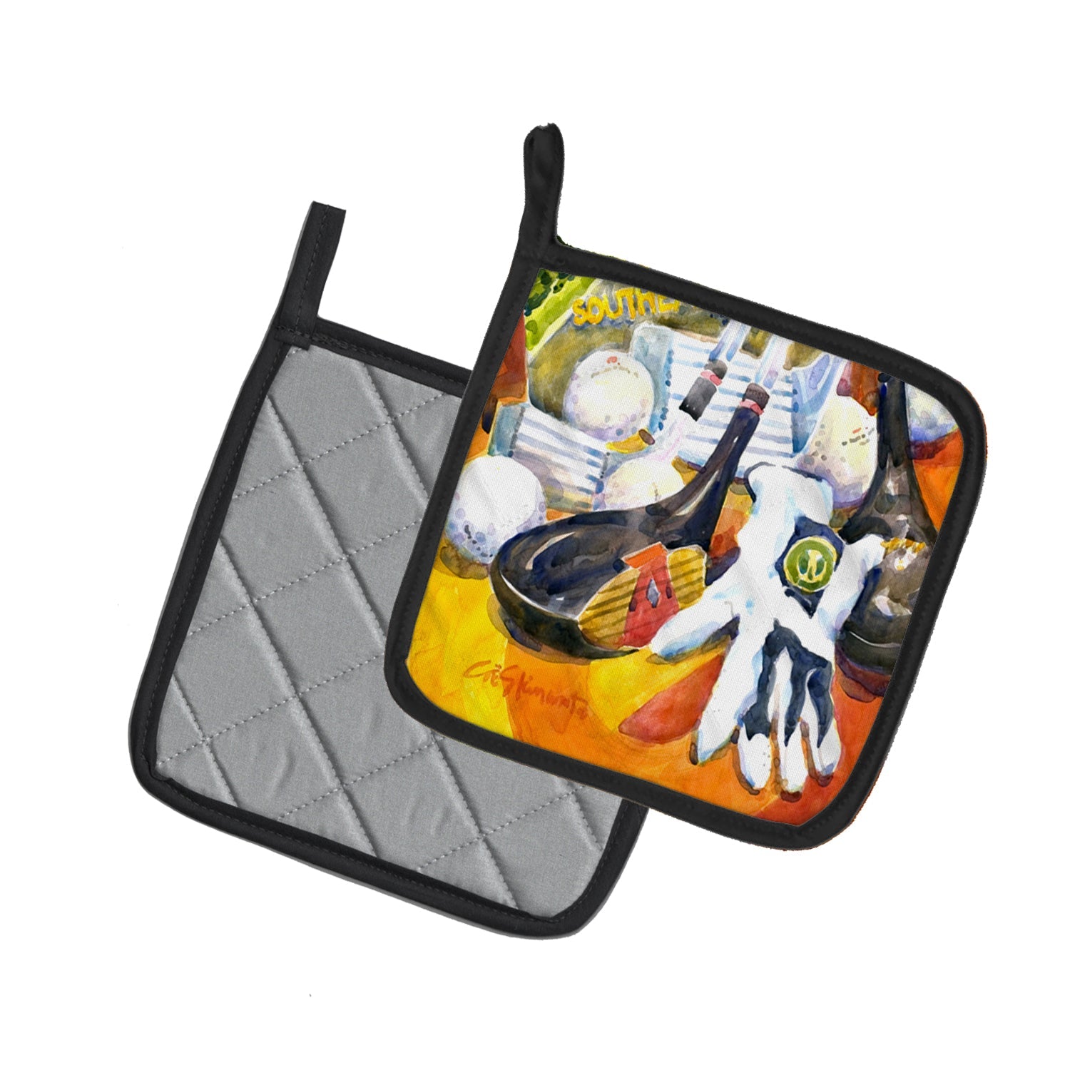 Golf Clubs, Ball and Glove Pot Holders - Set of 2 Decorative Kitchen Helpers | Made in the USA 6070PTHD