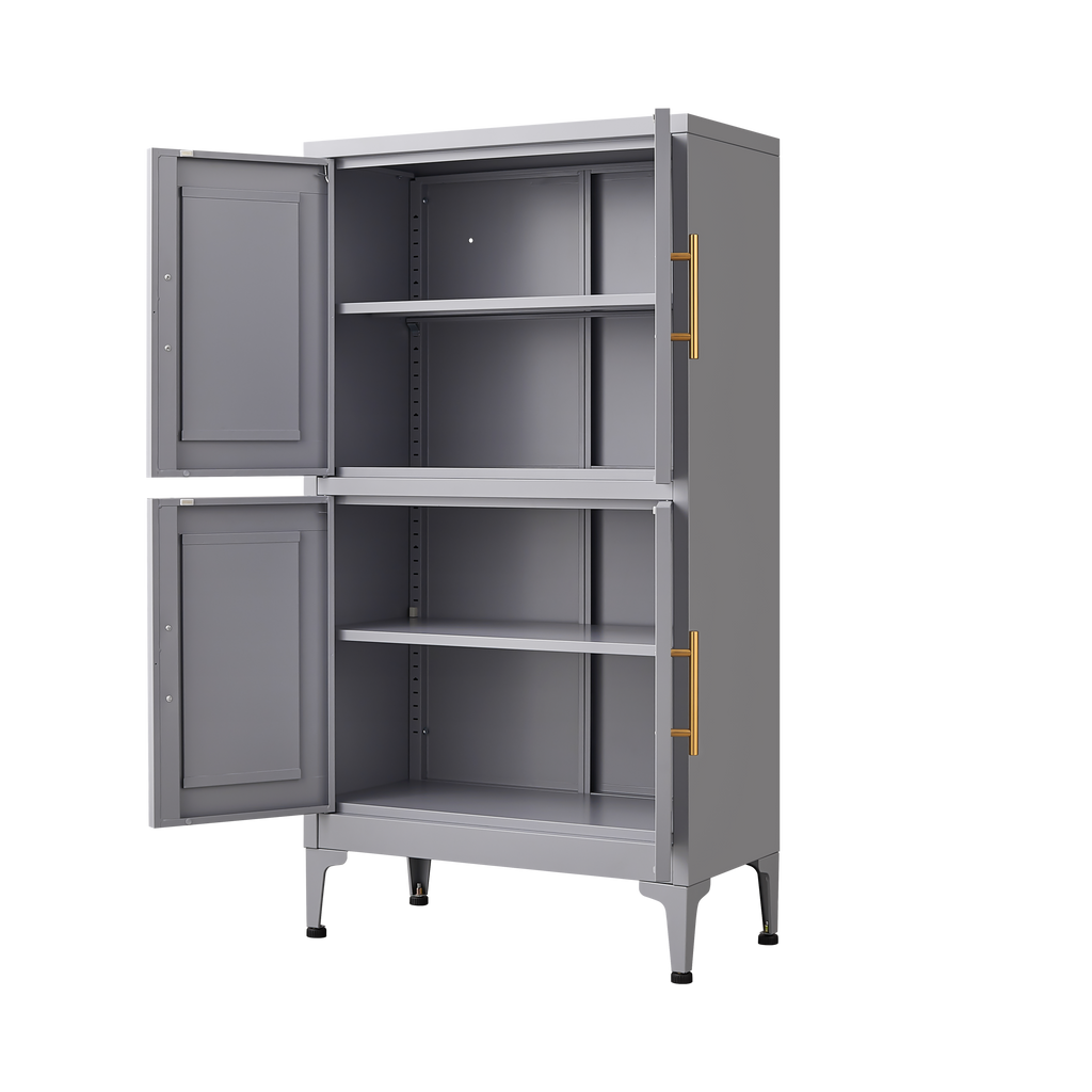 Grey metal kitchen storage cabinet, kitchen pantry storage cabinet