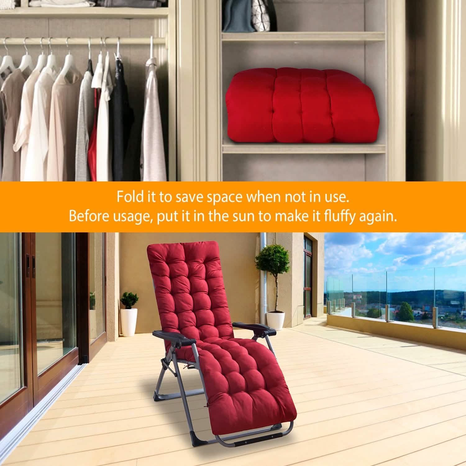 67x22in Chaise Lounger Cushion Recliner Rocking Chair Sofa