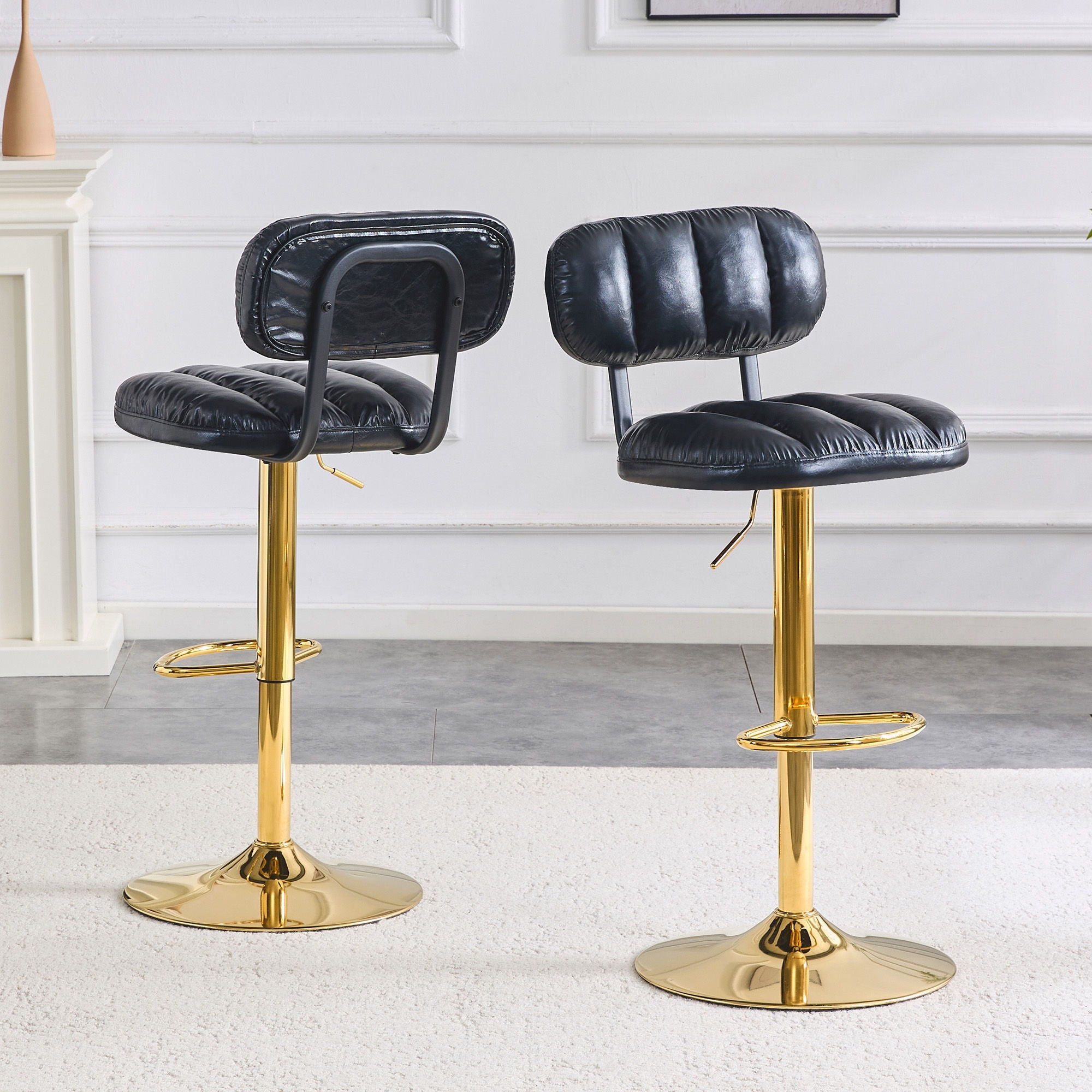 Adjustable Height Bar Stools & Footrest For Kitchen Island (Set of 2)