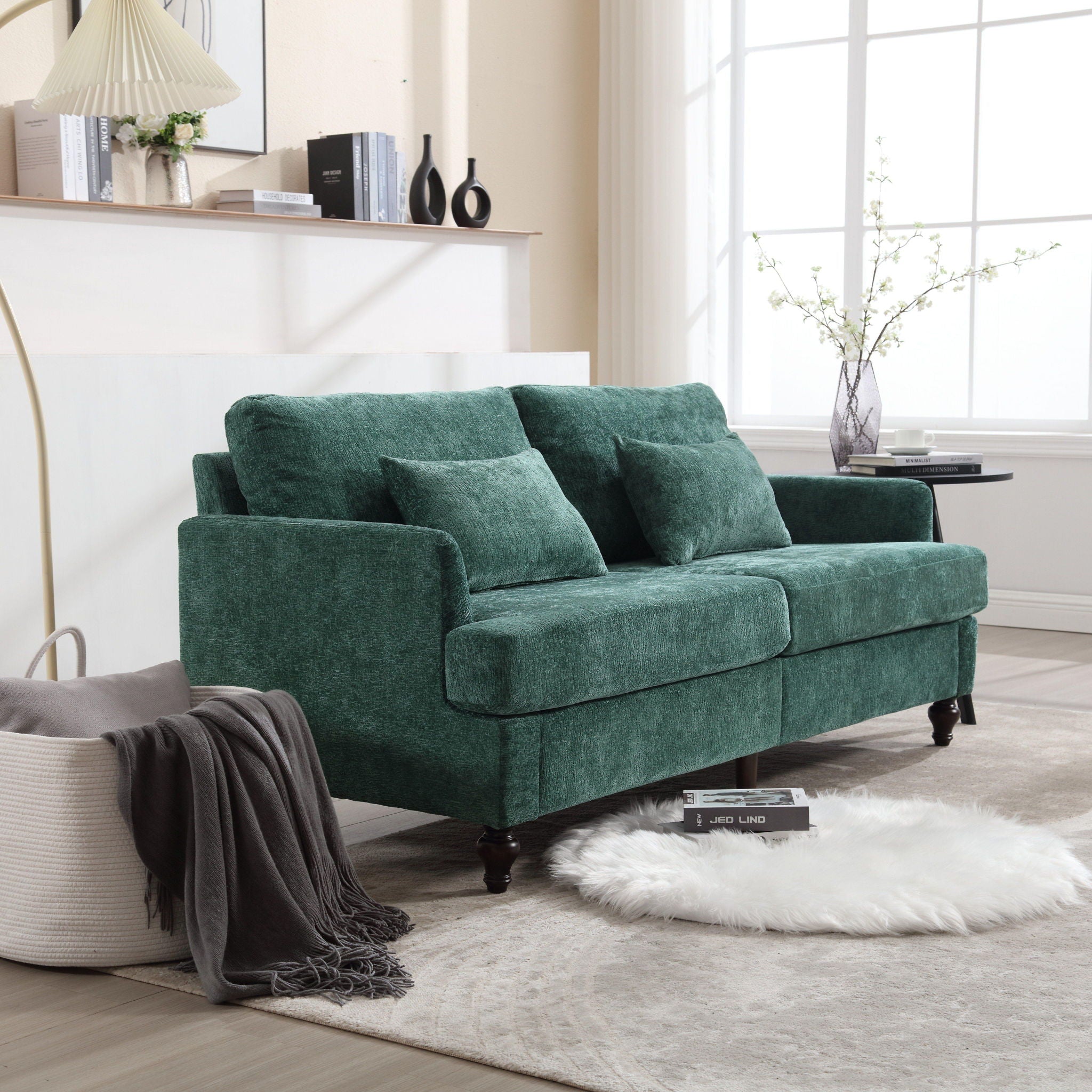 Mid Century Modern Fabric Loveseat Sofa, 2 Seat Upholstered Couch