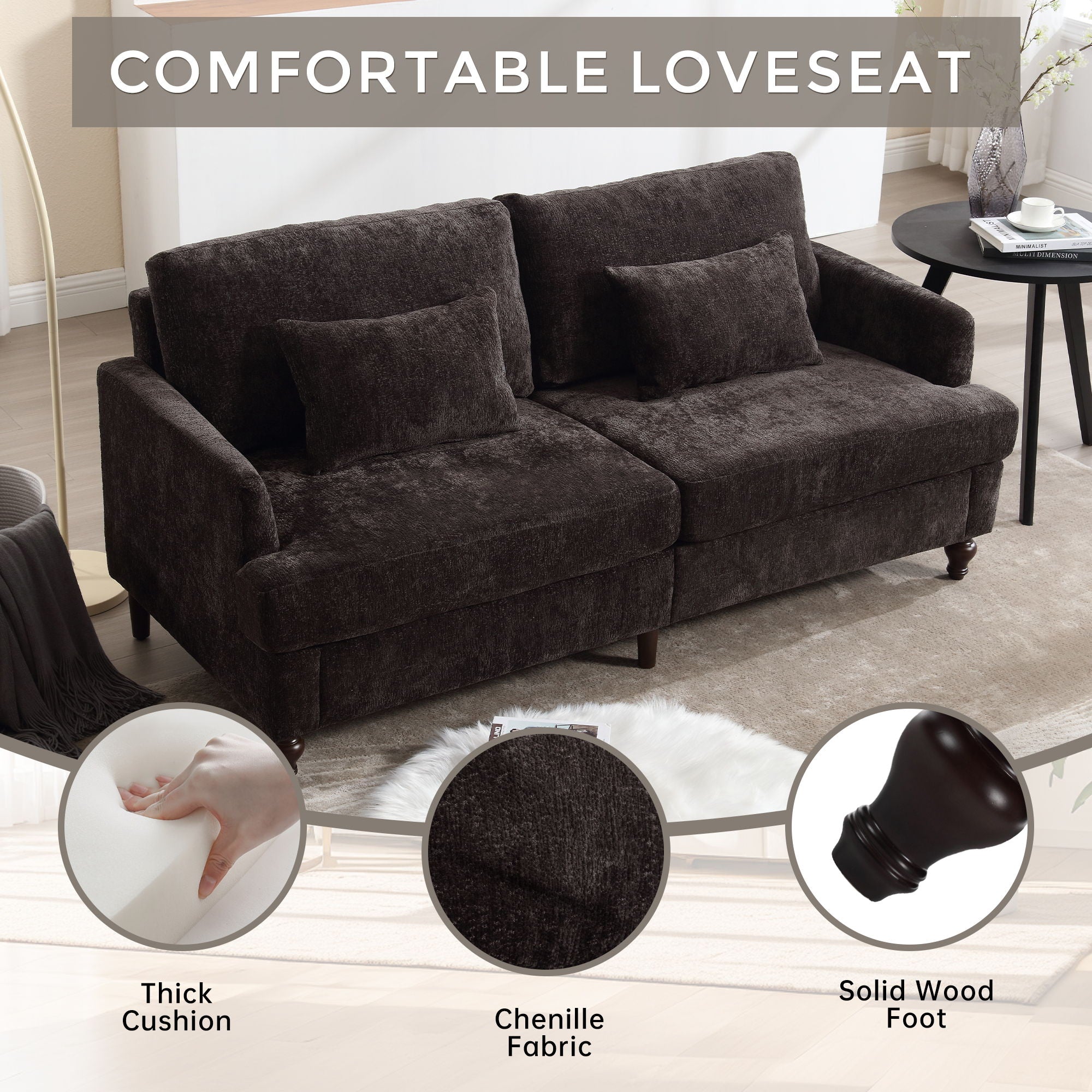 Mid Century Modern Fabric Loveseat Sofa, 2 Seat Upholstered Couch