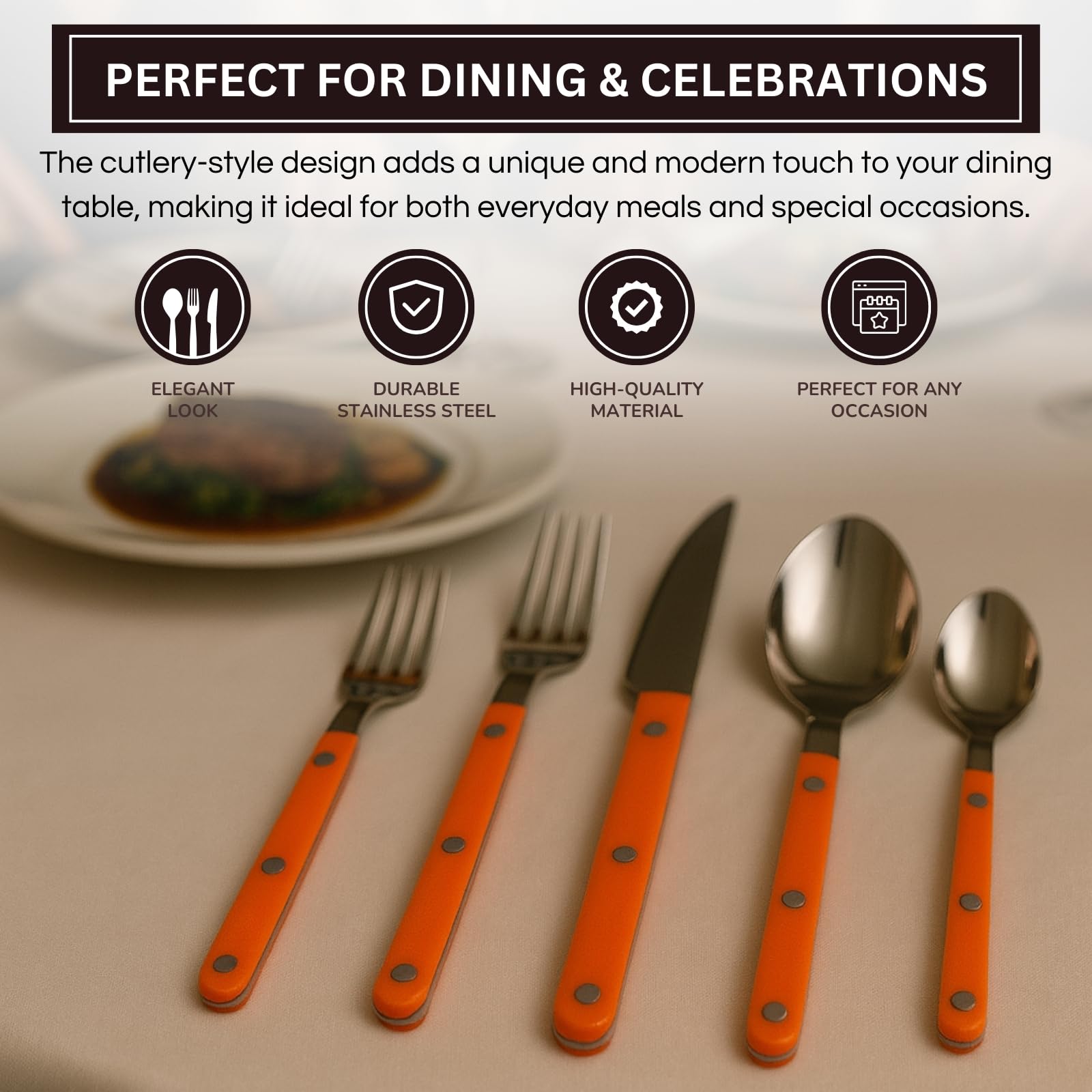 Khen 20-Piece Cutlery Set with Dinner Knives, Forks, Spoons, Salad Forks & Teaspoons