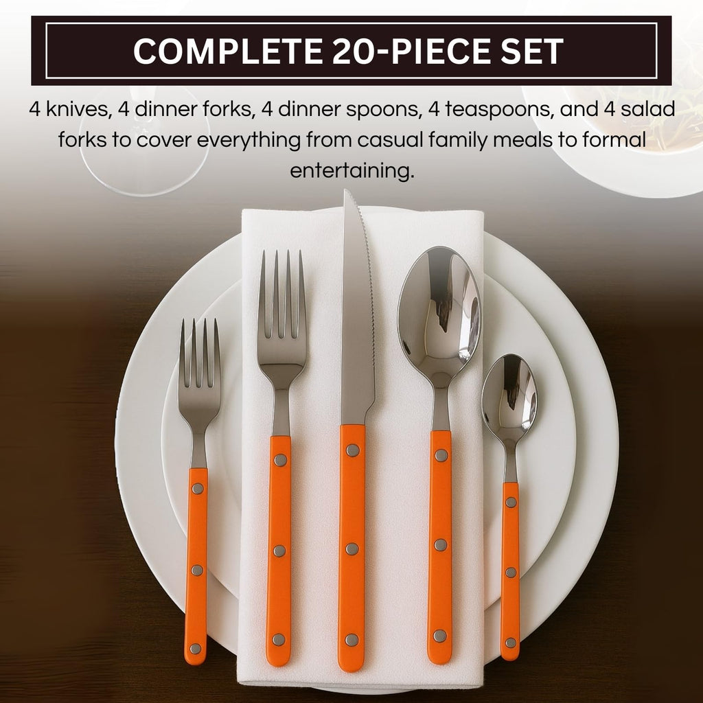 Khen 20-Piece Cutlery Set with Dinner Knives, Forks, Spoons, Salad Forks & Teaspoons
