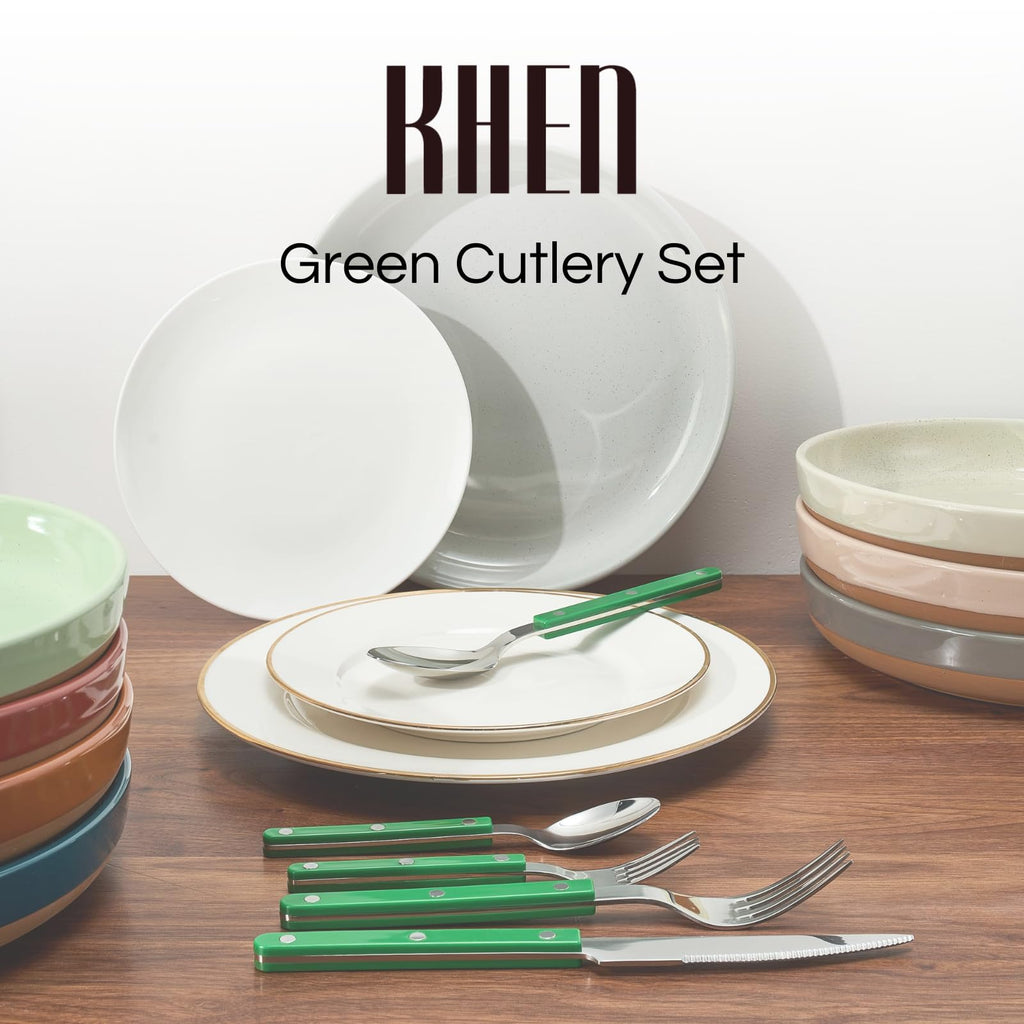 Khen Green Cutlery Set of 20 –18/8 Stainless Steel Flatware