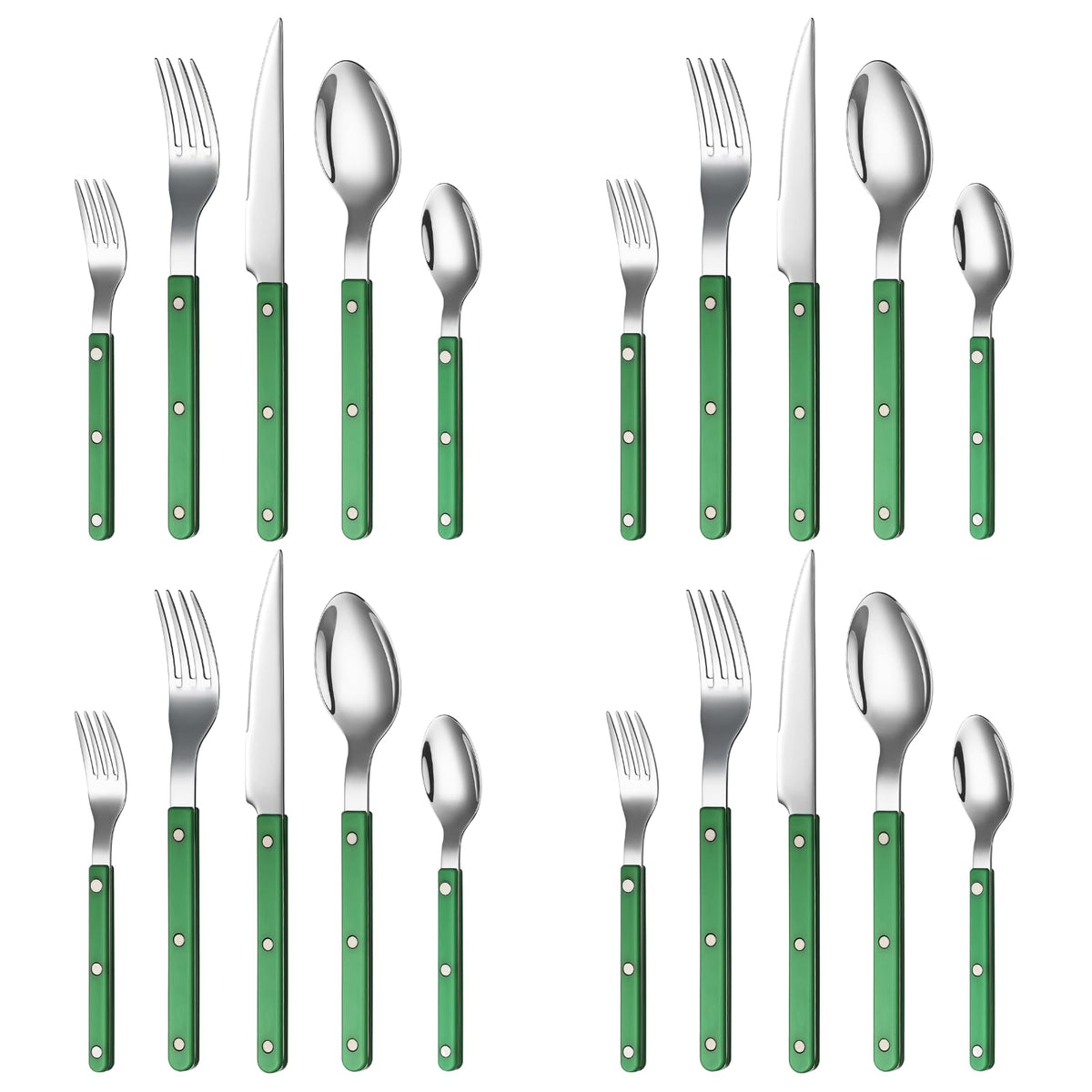 Khen Green Cutlery Set of 20 –18/8 Stainless Steel Flatware