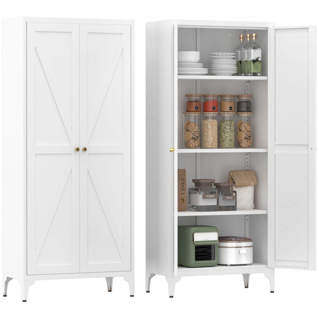 Adjustable 2 Door Kitchen Pantry Cabinet With Striped Design