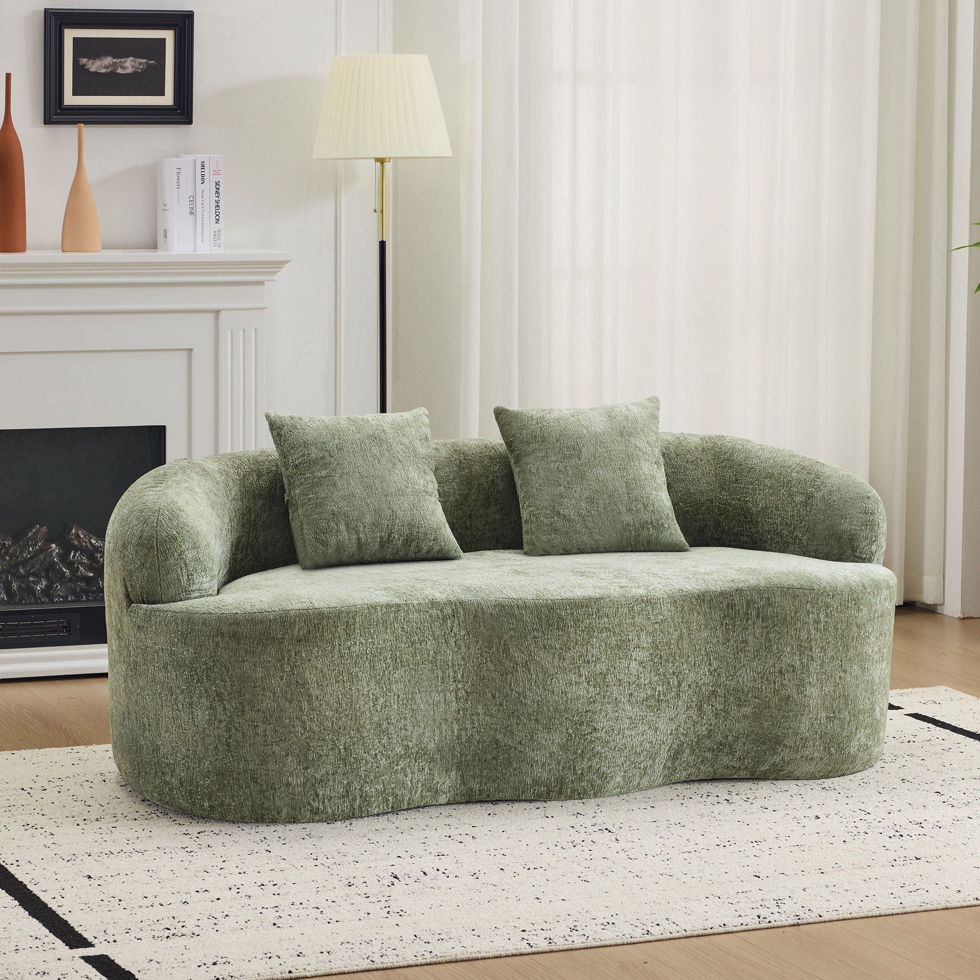 Curved Loveseat Sofa With Round Armrest