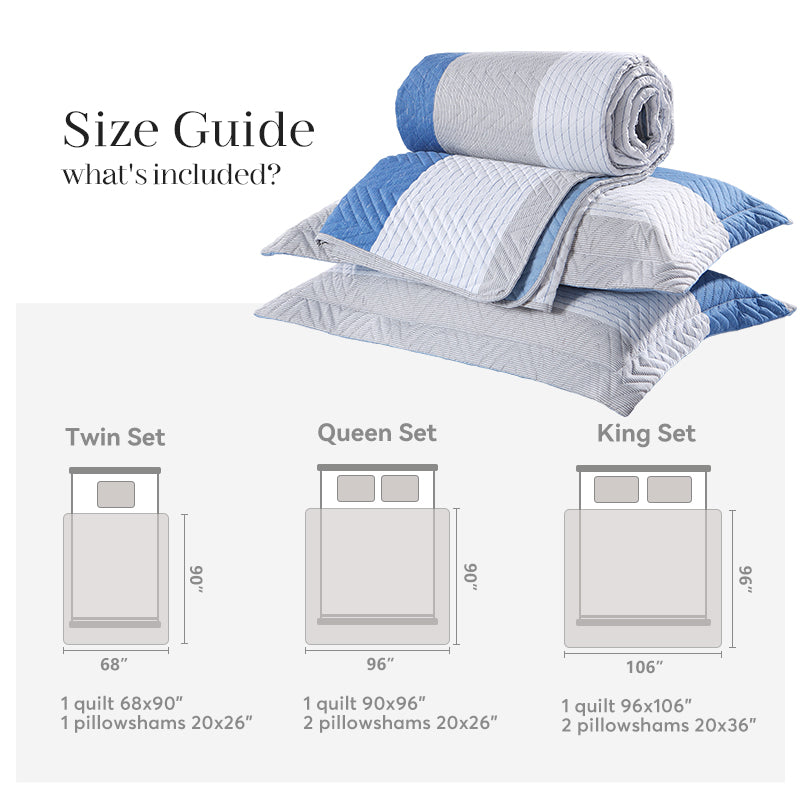 Kasentex Spring Lightweight Reversible Stripe Quilt Set Bedding- Sky Blue and Ivory White, Room Decor, Graduation Gifts, Father's Day Gift