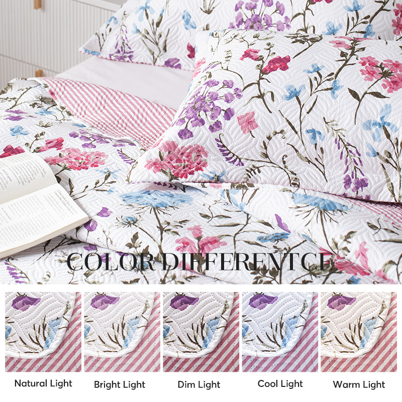 Kasentex Spring Floral Quilt Set - Lightweight & Reversible - Cozy & Stylish Bedding - Machine Washable, Room Decor, Graduation Gifts